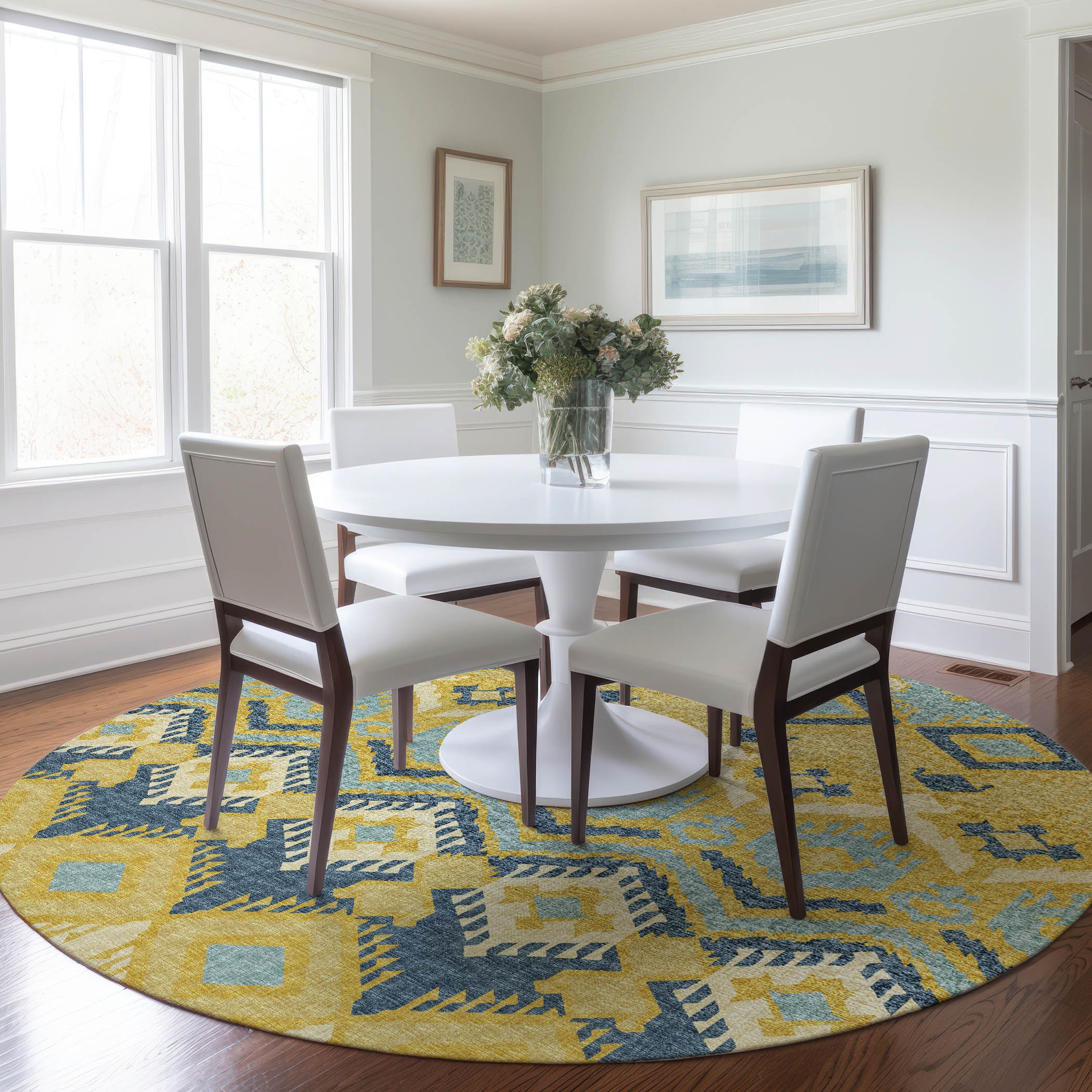 Addison Rugs AMF108YE8RO Mayfield AMF108YE 8 x 8 (ft) Loomed Polyester Yellow Round Indoor Abstract Machine washable Area rug