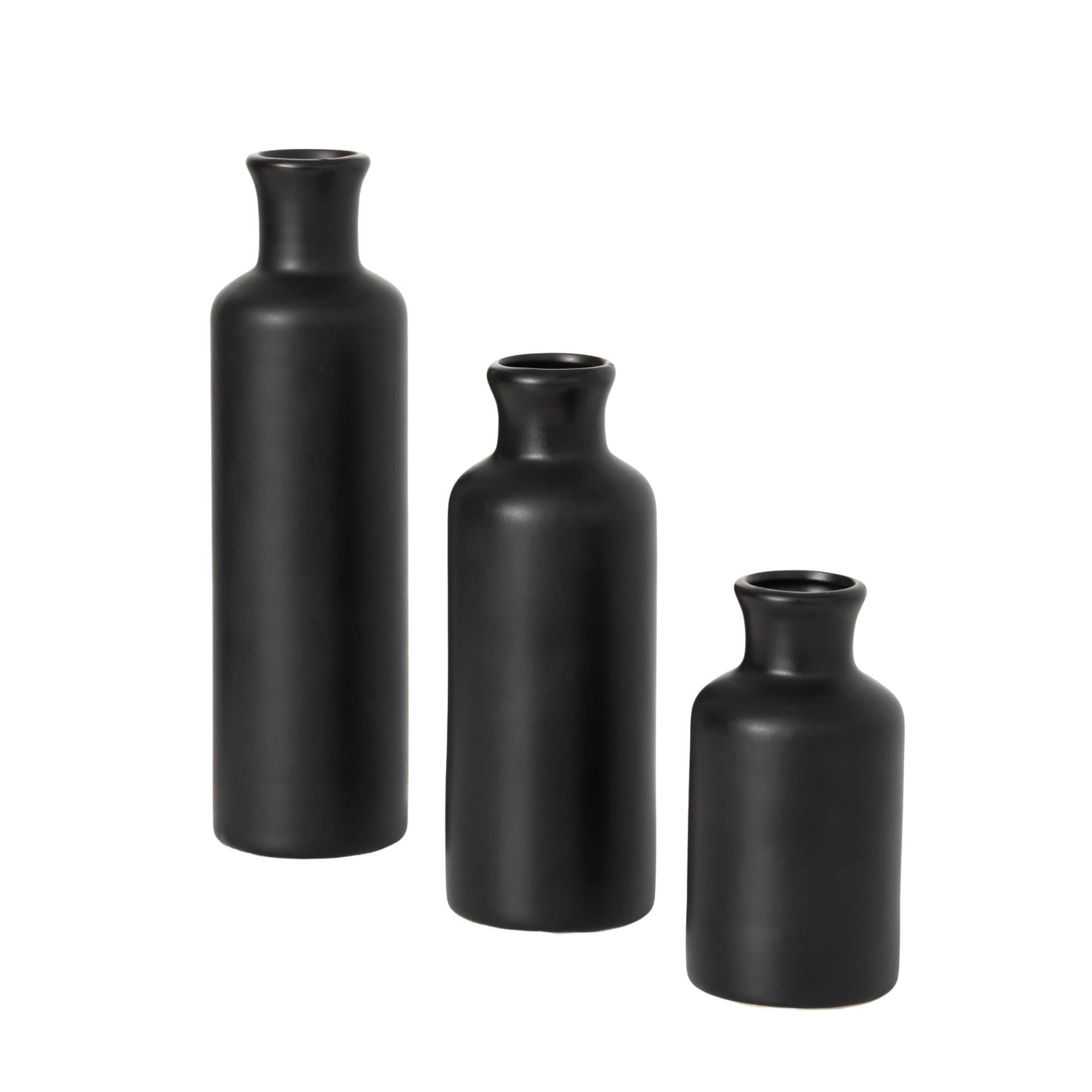Modern Matte Black Ceramic Vase Trio for Elegant Table Decor