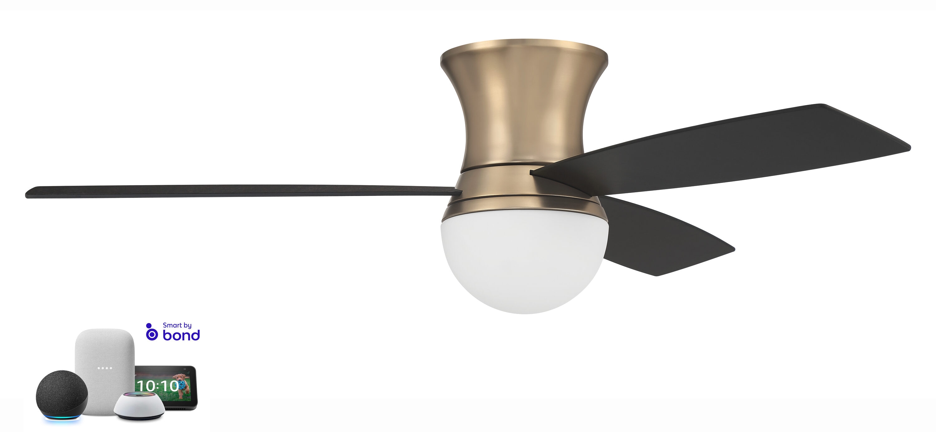 Craftmade DBK52SB3 Daybreak 52-in Integrated LED Flush Mount Smart Satin Brass with Flat Black Blades Ceiling Fan With Light - Remote Included ( 3 -Blade )