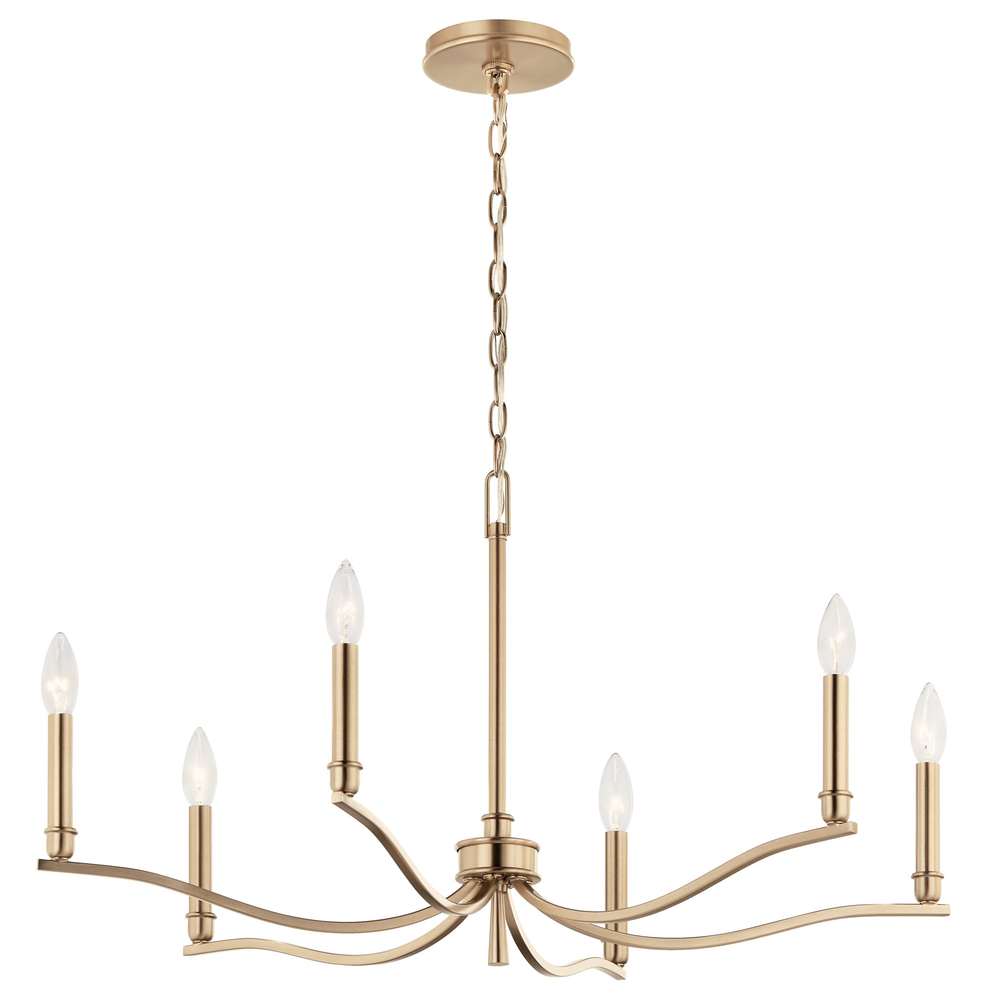 Kichler 52695CPZ Malene 6 -Light Polished Gold Traditional Bare bulb For Use in Bedrooms, Dining Rooms, Foyers, Kitchens, Living Rooms Chandelier