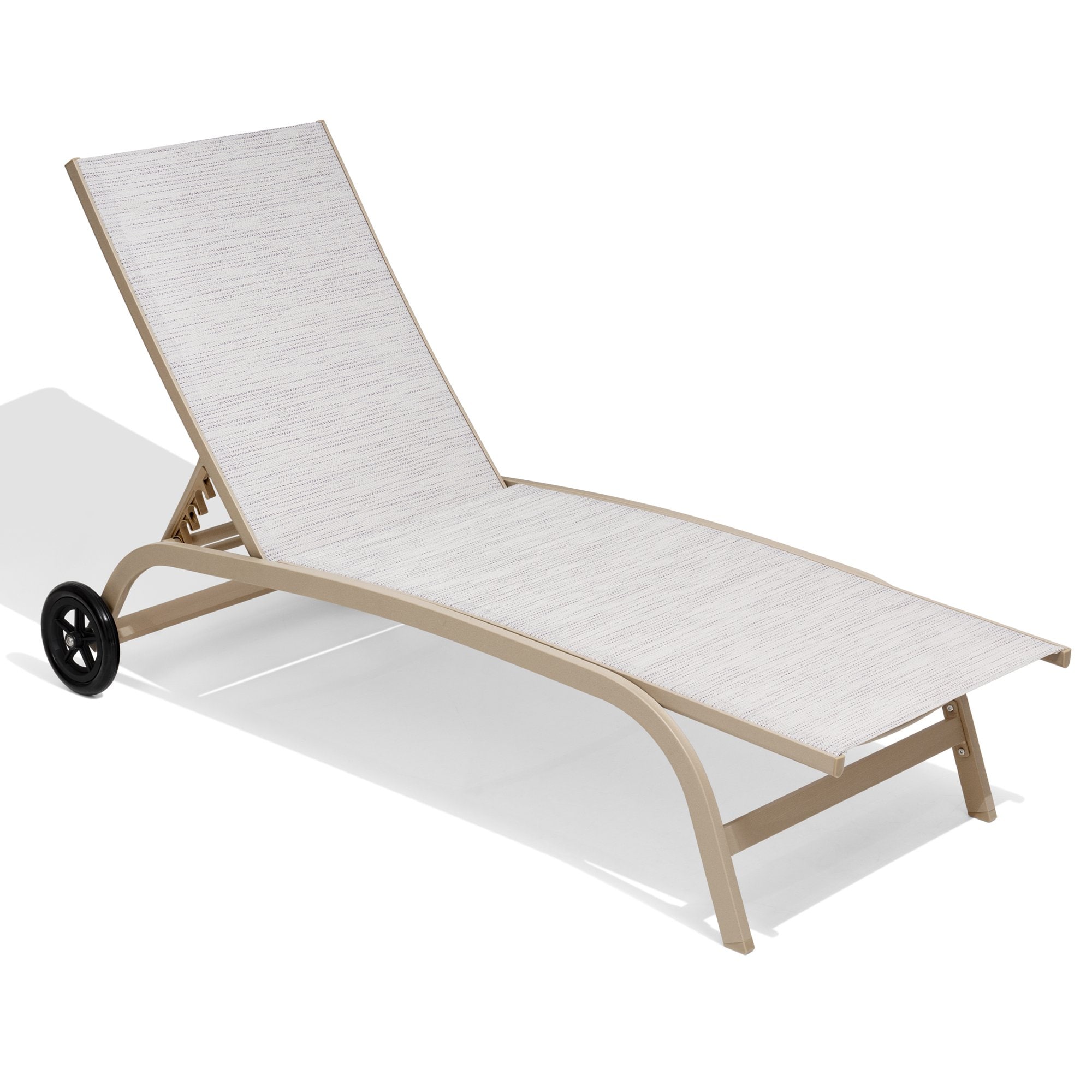 Crestlive Products CL-LG011WGB-1 1 pc outdoor lounge chair Brown Aluminum Frame Stationary Chaise Lounge Chair with Gray Mesh Seat
