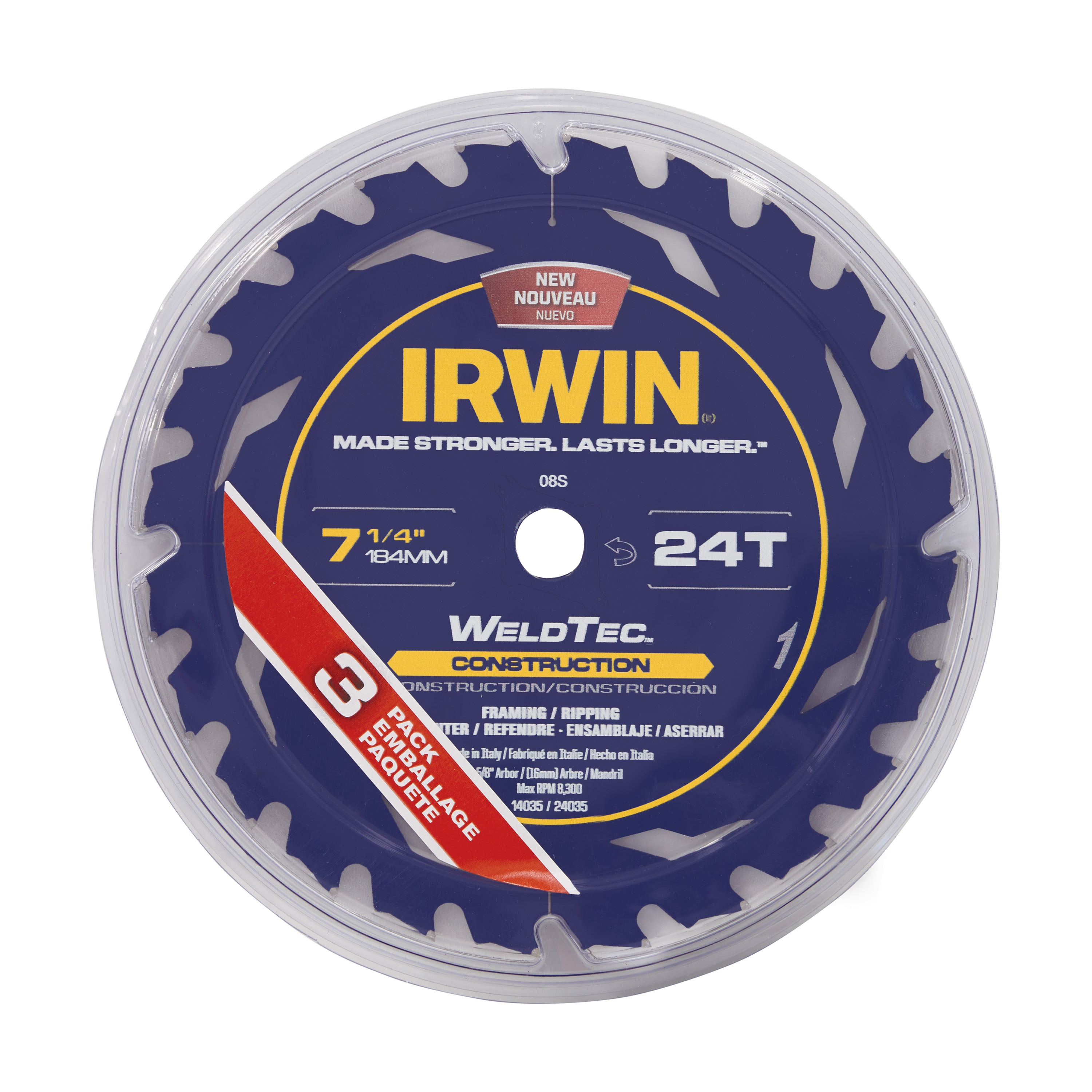 3 PACK 7 1/4" 24 Tooth Saw Blade Carbide Tipped Framing Ripping Circular Table 