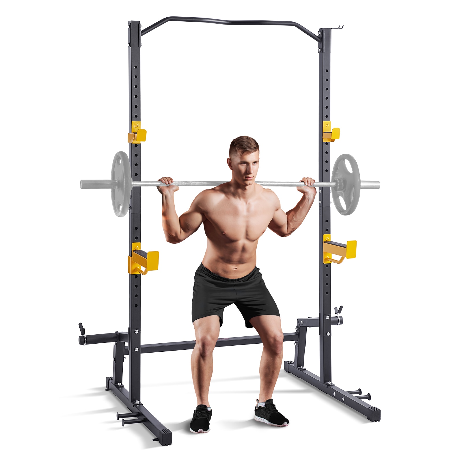 Squat rack with discount bar and plates