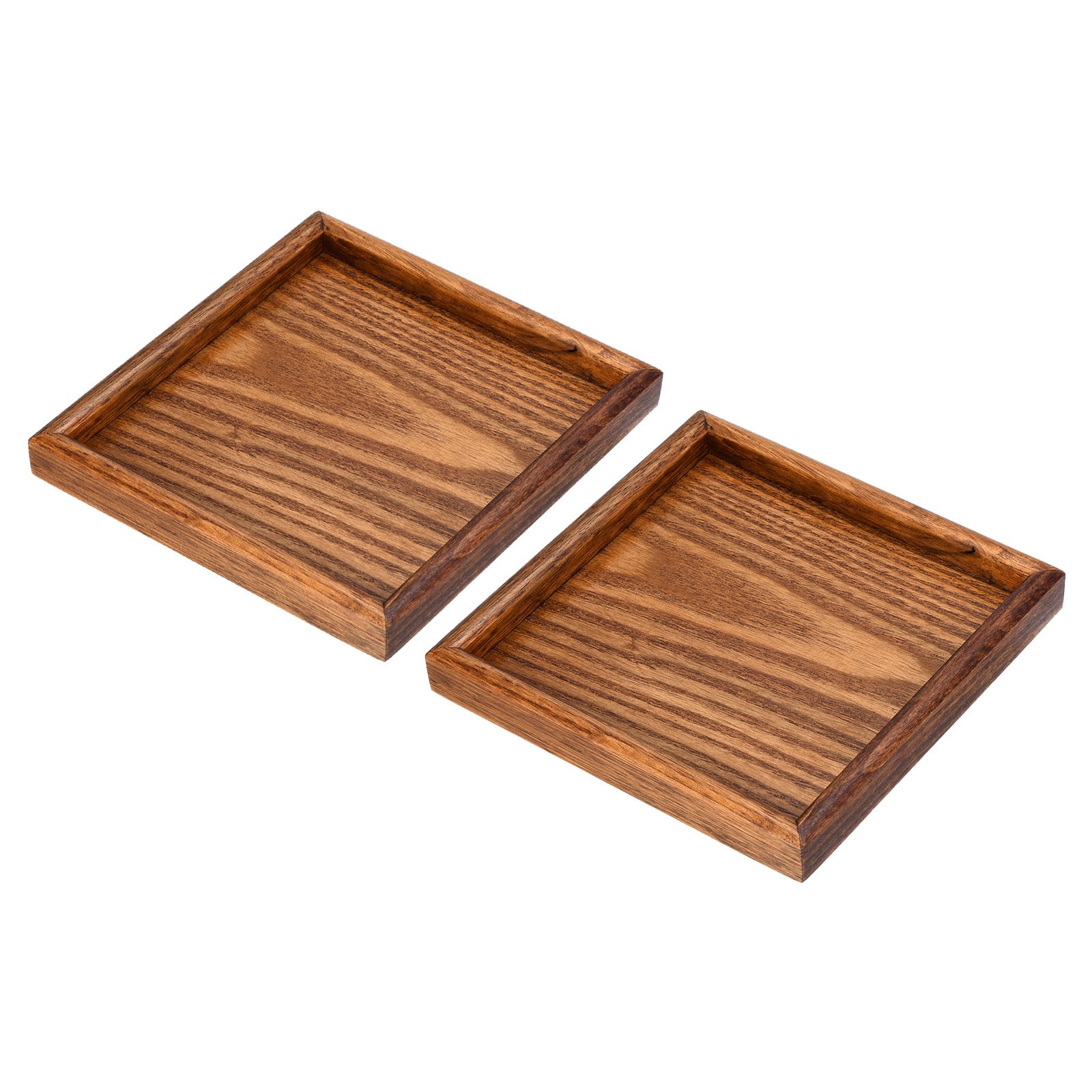 PATIKIL Wood Serving Tray 7 Inch 2 Pack Square Decorative Platter for Home Decor Kitchen Table Candle Holder Brown