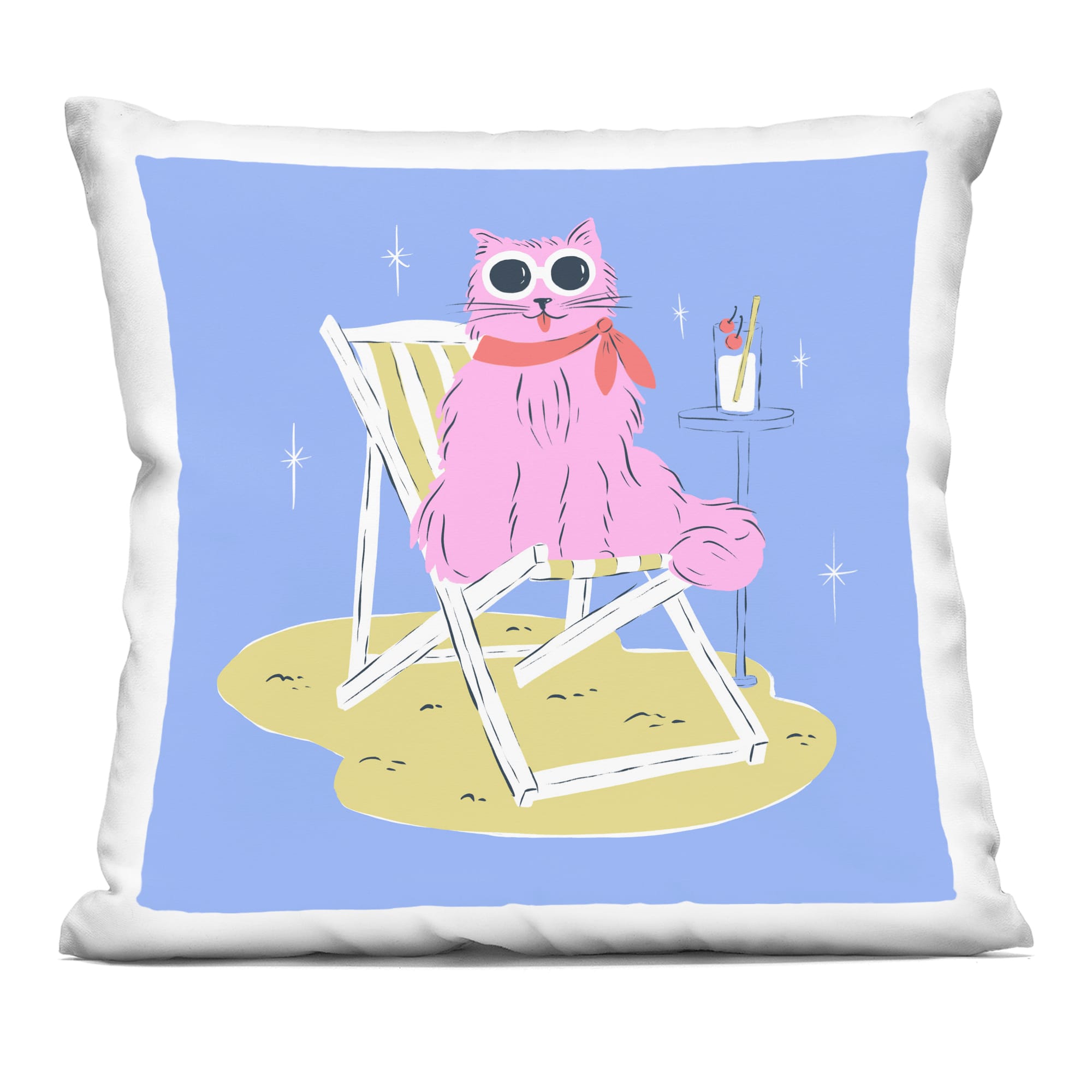 Stupell Industries  Summer Beach Chair Cat Decorative Printed Throw Pillow design by Krissy Mast 18 x 18