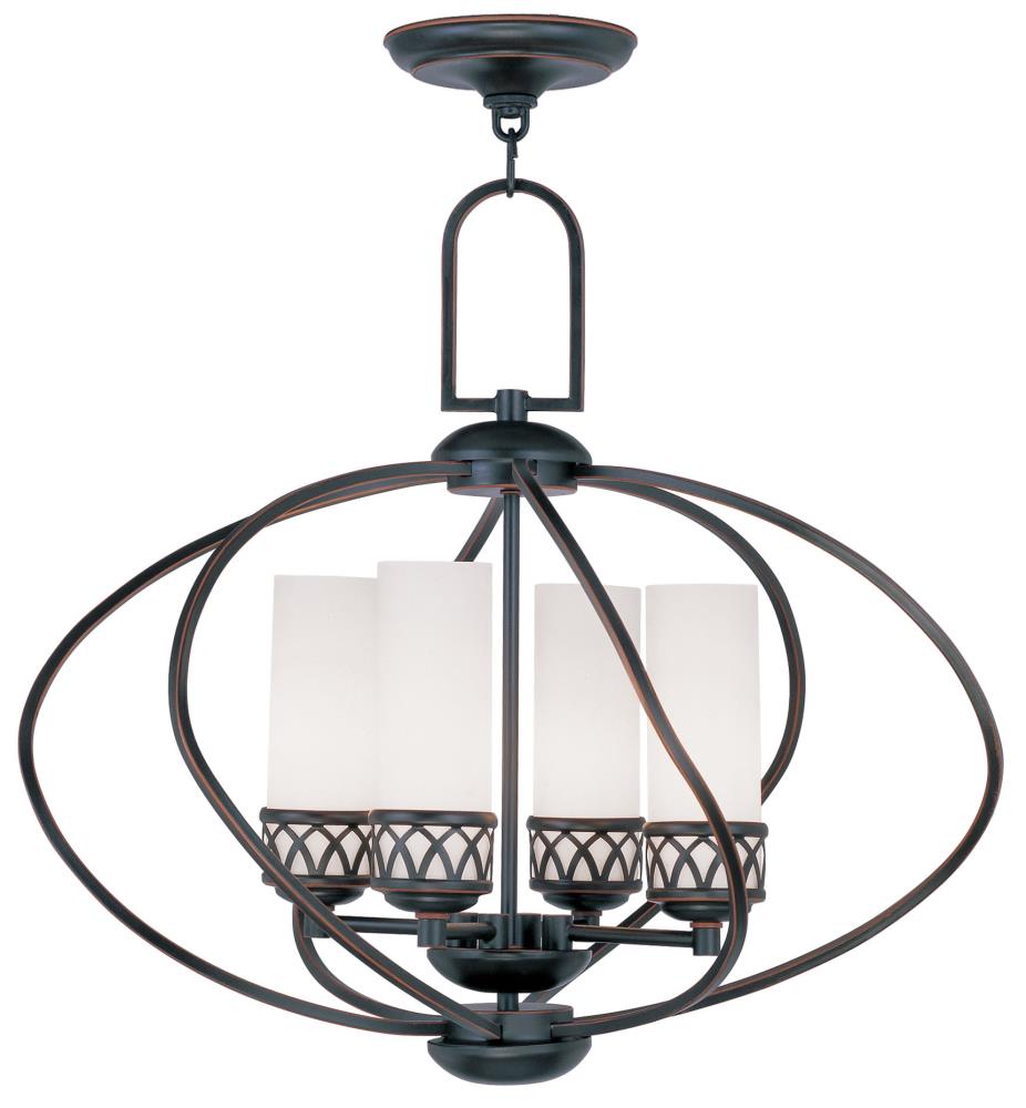 Olde Bronze 4-Light Chandelier with Satin White Glass
