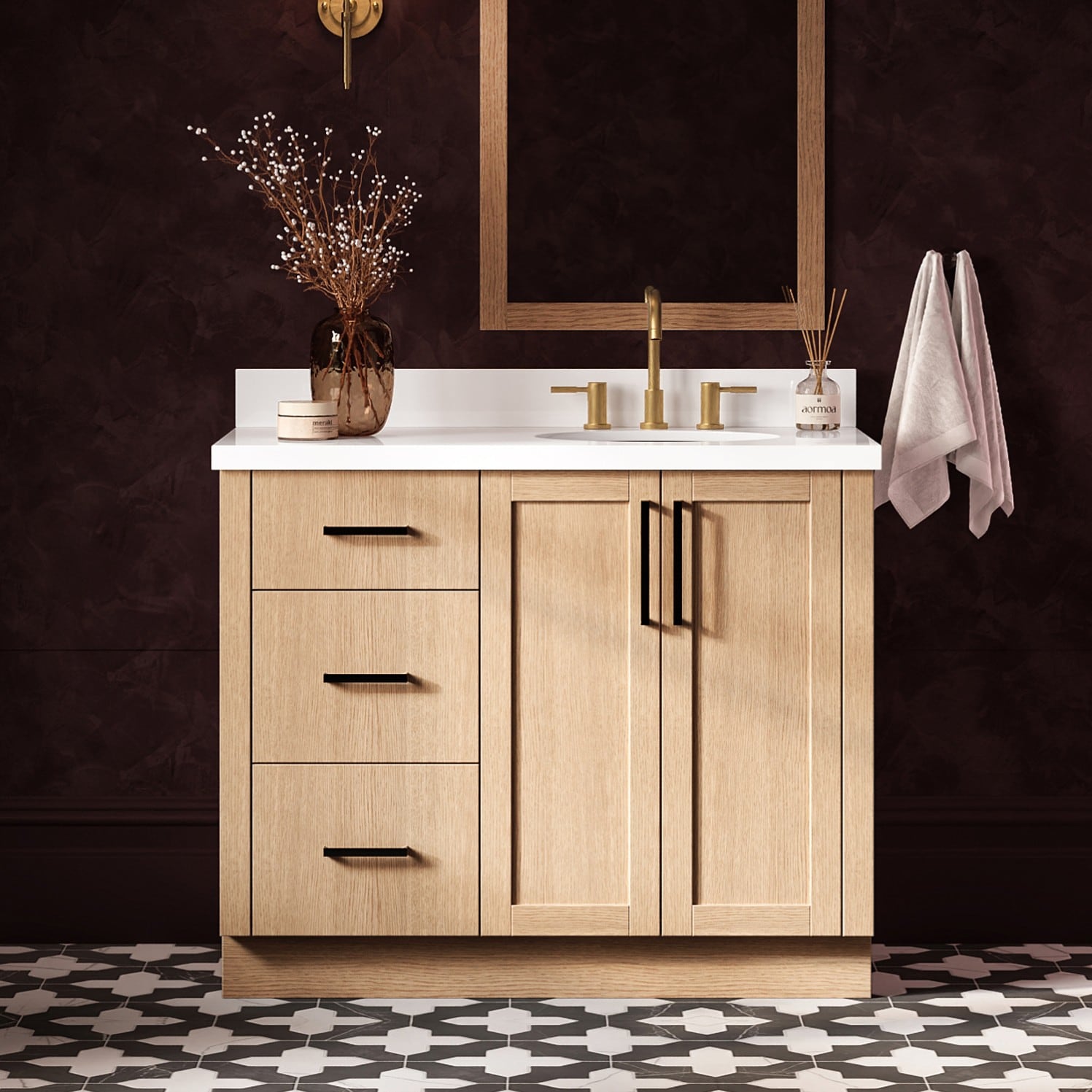 ARIEL Loren 42-in Oak Undermount Single Sink Bathroom Vanity with Pure White Quartz Quartz Top
