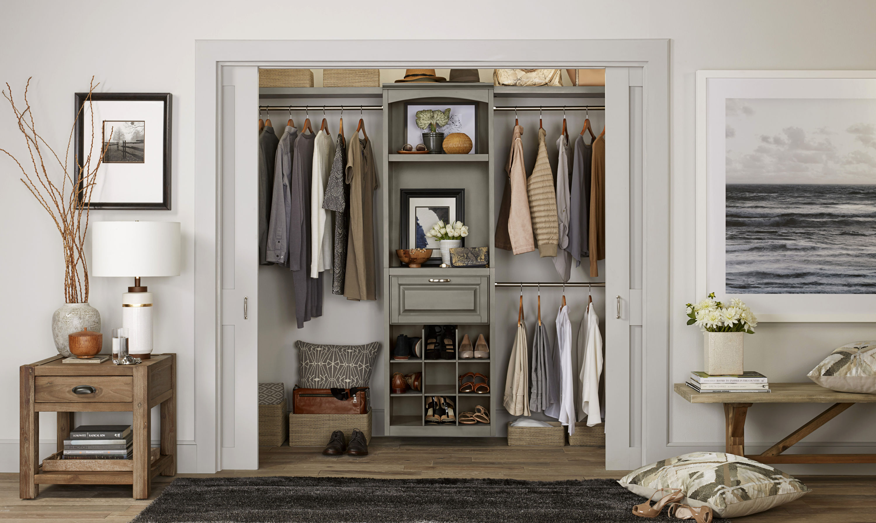 allen + roth Hartford 2-ft to 8-ft W x 6.83-ft H Antique White Solid  Shelving Wood Closet System