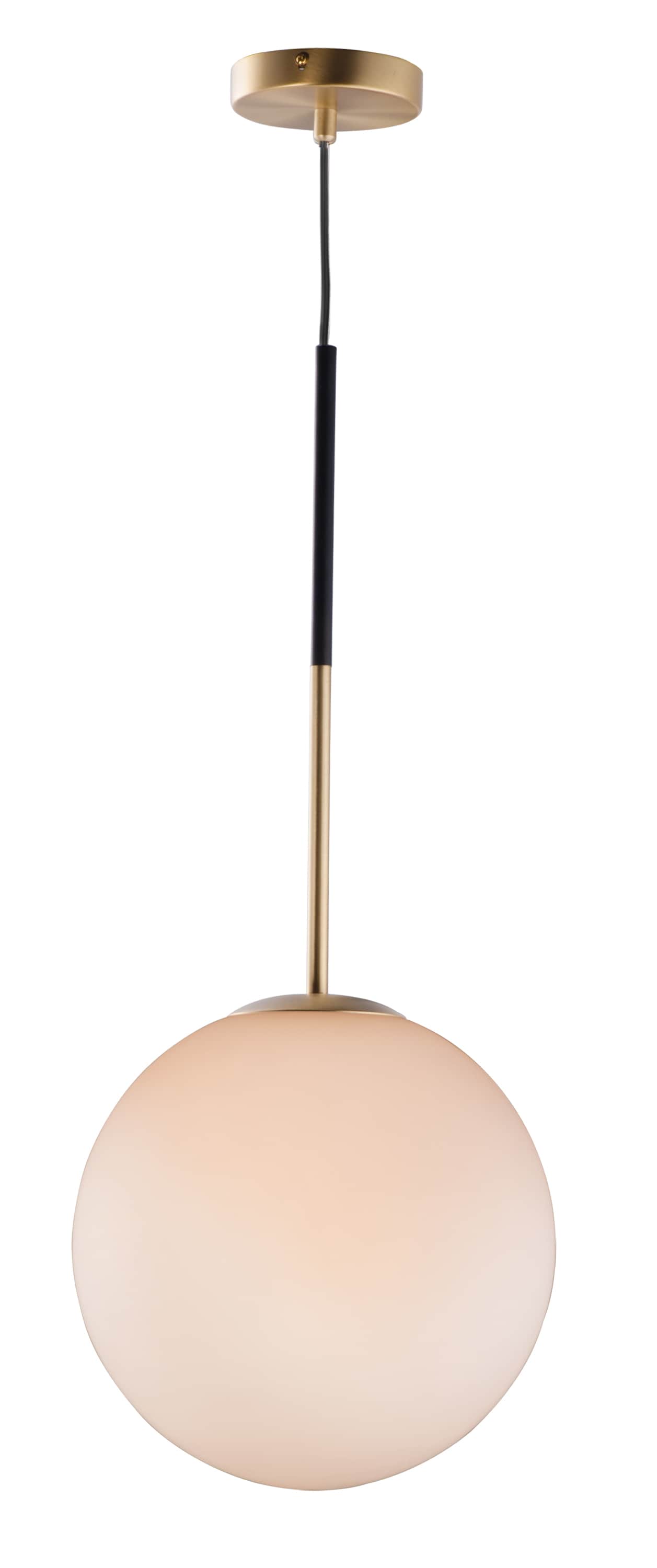 Vesper Satin Brass & Black Globe Pendant with Dimmable White Glass Shade