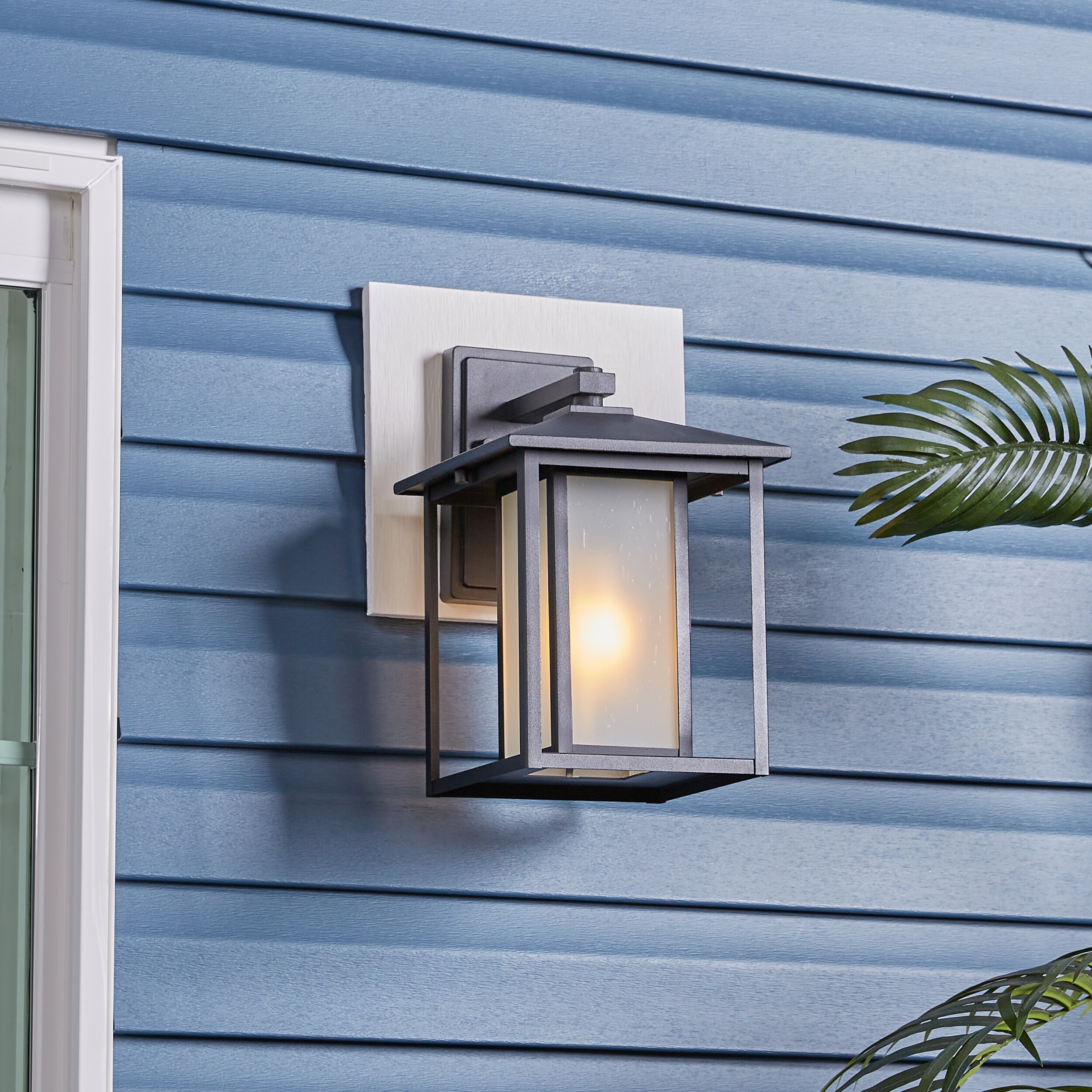 Black 14" Energy Star Outdoor Wall Lantern with Seeded Glass