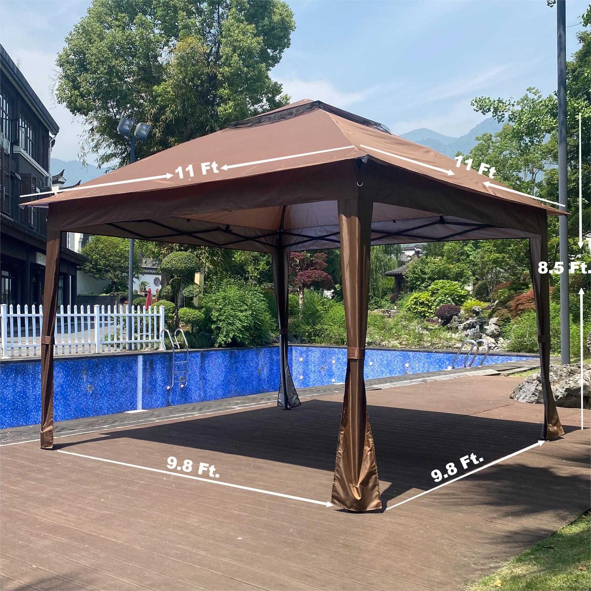 Lycvki 03DXZ-19 9.8-ft x 9.8-ft Patio Gazebo Canopy Tent Brown Gazebo with Soft Top Roof (Screen Included)