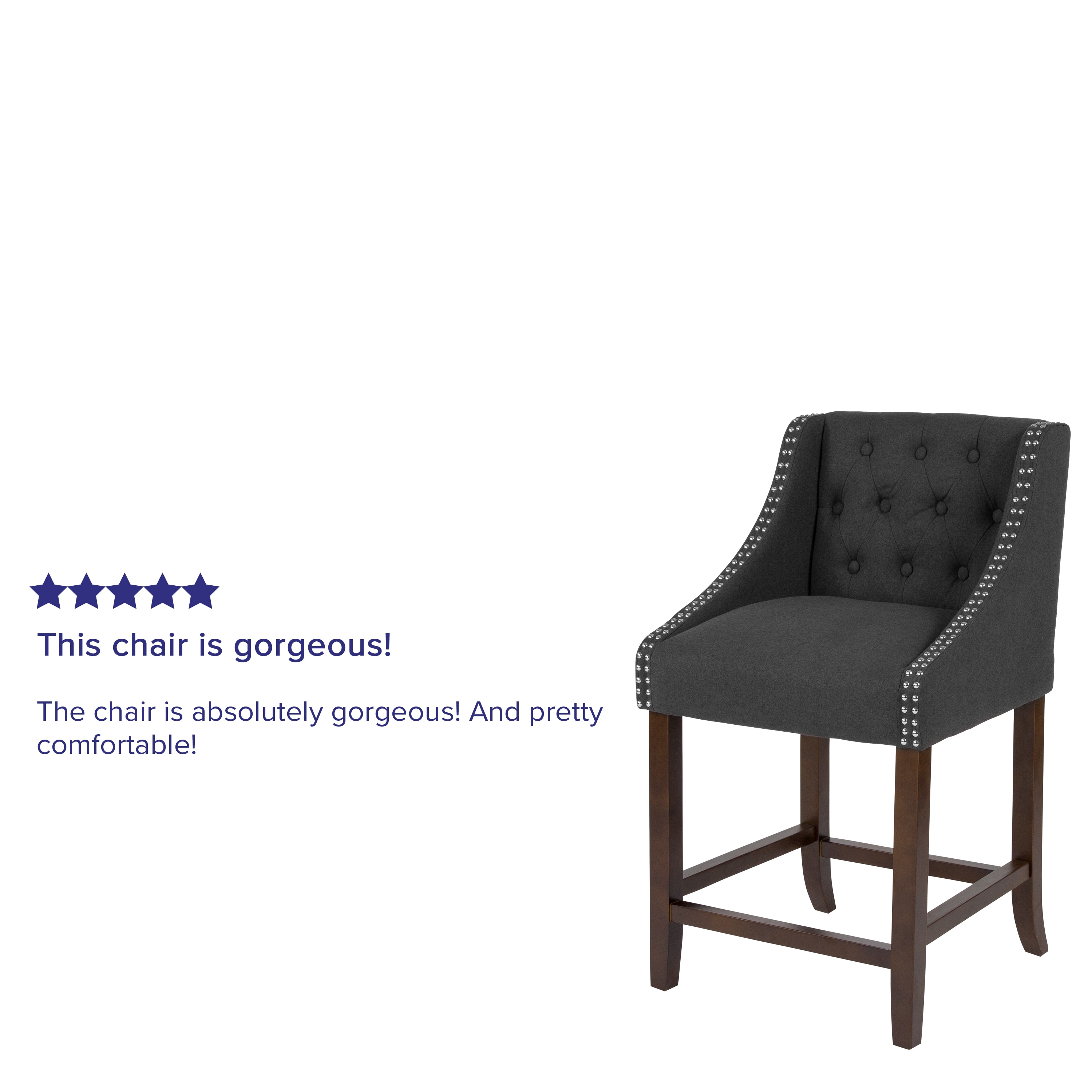 Black Tufted Leather Saddle Style Counter Stool with Walnut Frame