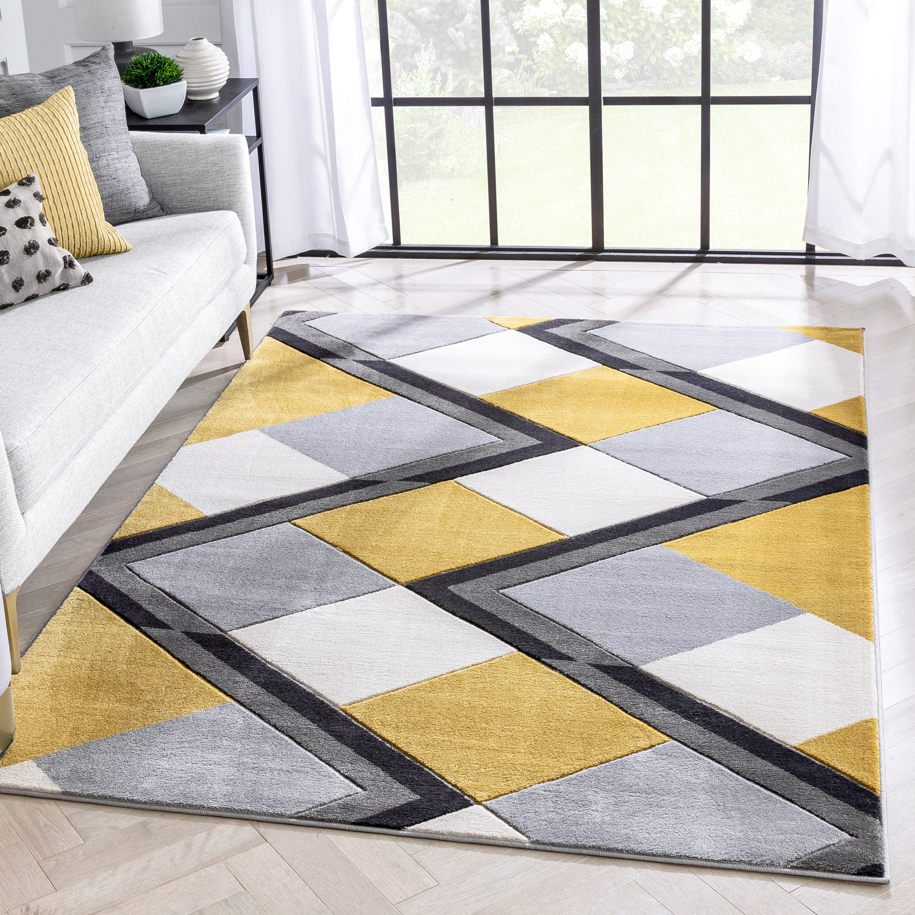 Well Woven GV-81-5 Good Vibes 5 x 7 (ft) Loomed Polypropylene Gold Rectangular Indoor Geometric Mid-Century Modern Area rug