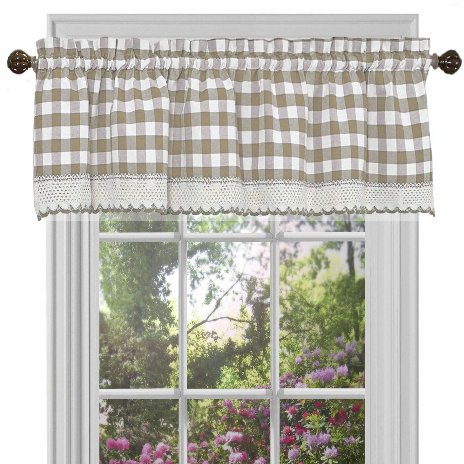 KATE AURORA Country Plaid Window Valance Treatment 58 in W x 14 in L Taupe
