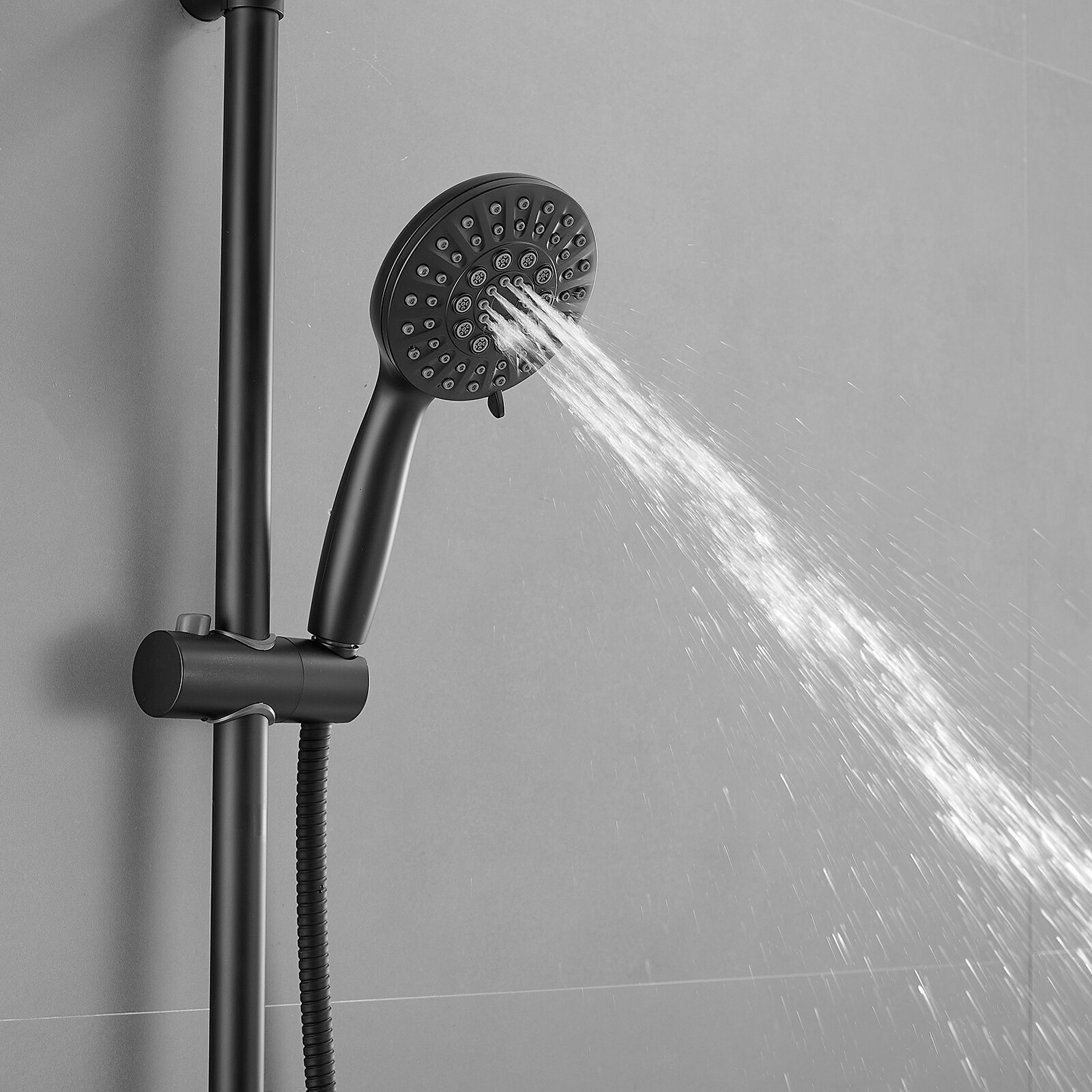 Matte Black Wall Mounted Dual Shower Head with Stainless Steel Hose