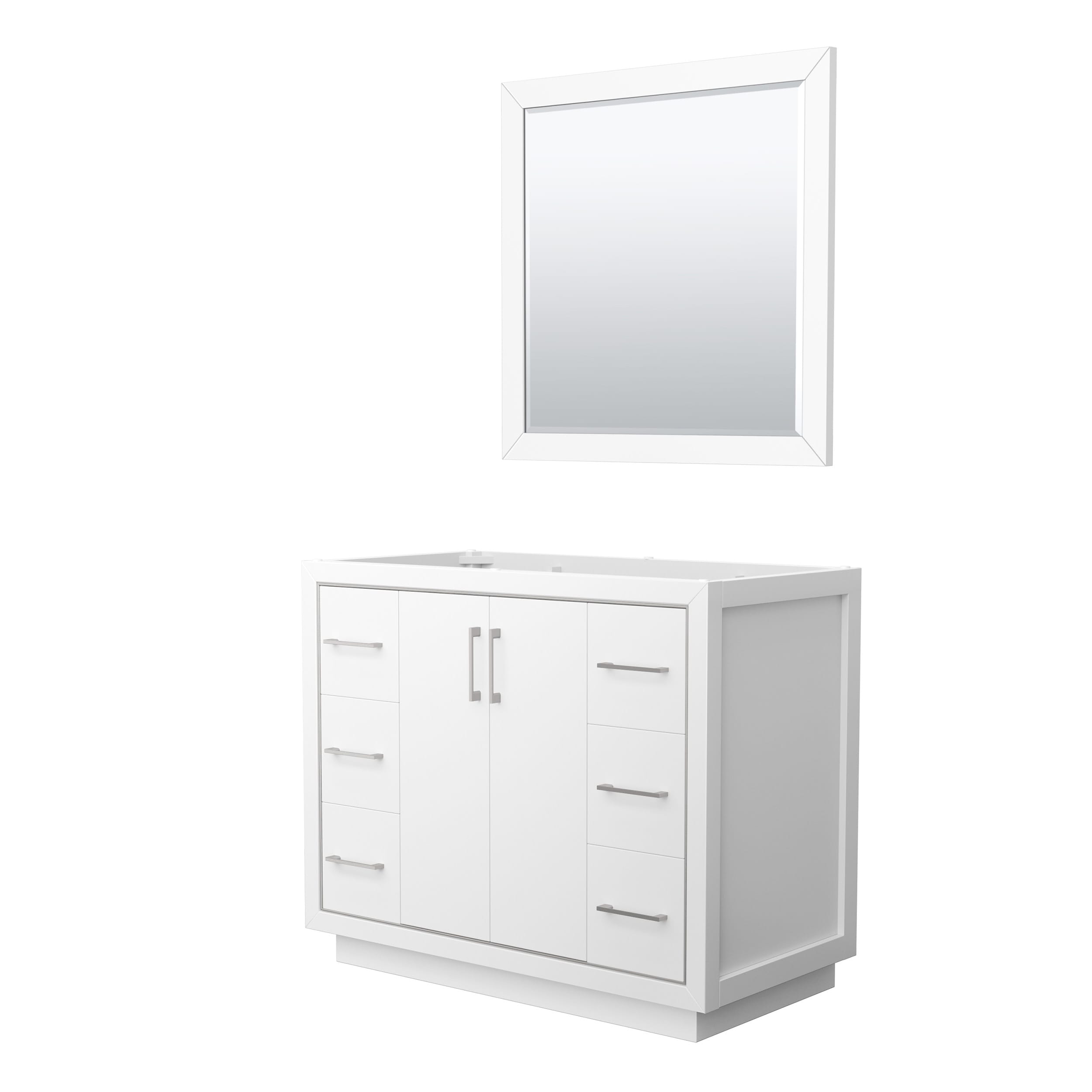 Wyndham Collection WCF111142SWHCXSXXM34 Icon 42-in White with Brushed Nickel Trim Bathroom Vanity Base Cabinet without Top (Mirror Included)