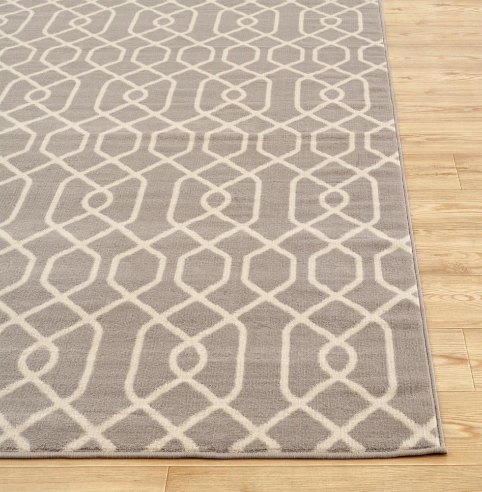 Easy-Care Modern Trellis Gray 5' x 7' Synthetic Area Rug