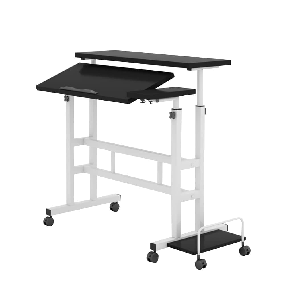 Qeetex NL-PEP-334JVFW9 Black 1 Set Wooden Adjustable Height Mobile Foldable Computer Desk Standing Workstation Bedside Writing Table Small Single Desk