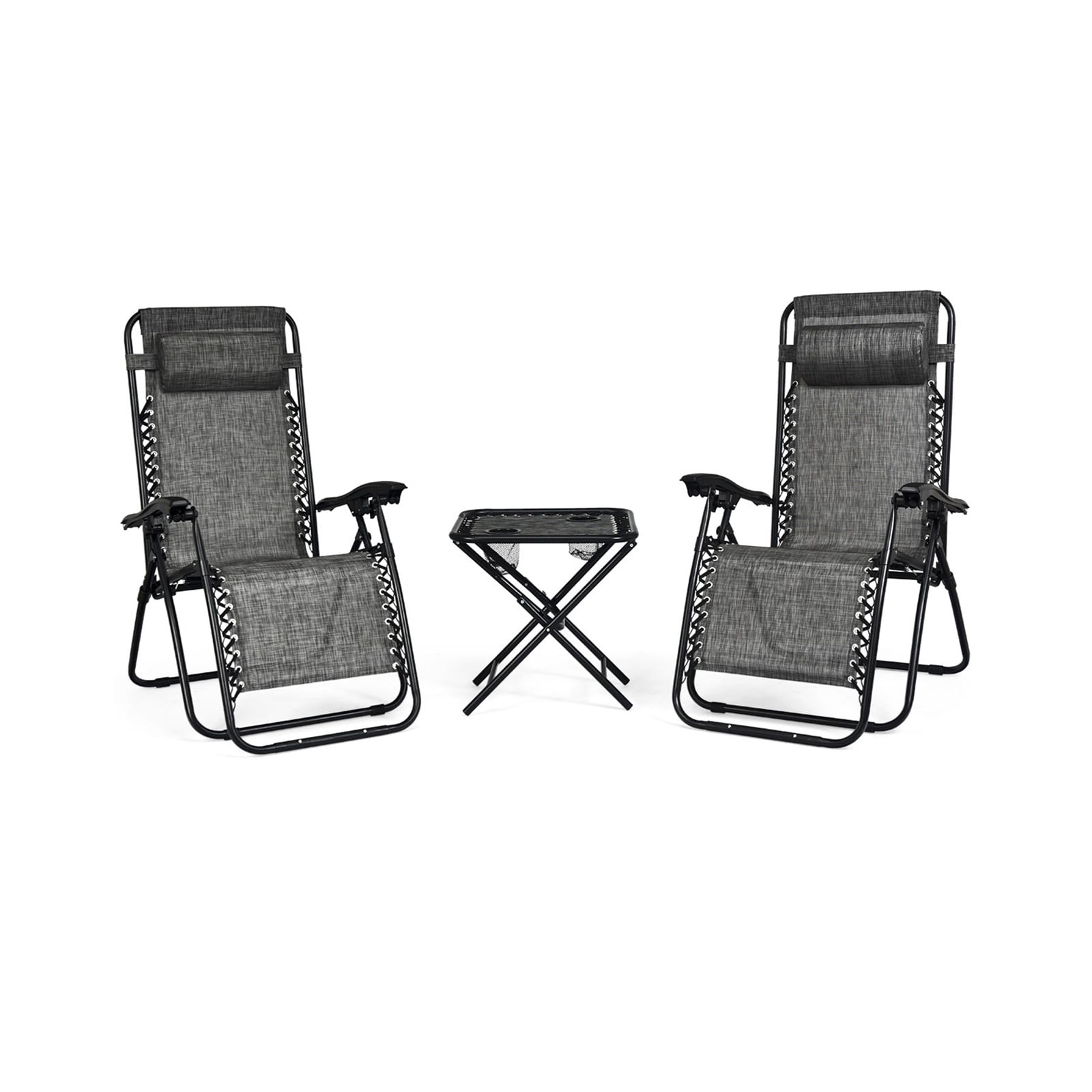 Slickblue D-CO-RG5743PO 3-Piece Steel Patio Conversation Set with 2 Zero-Gravity Chairs and Foldable Cupholding Table for Balcony Patio or Garden