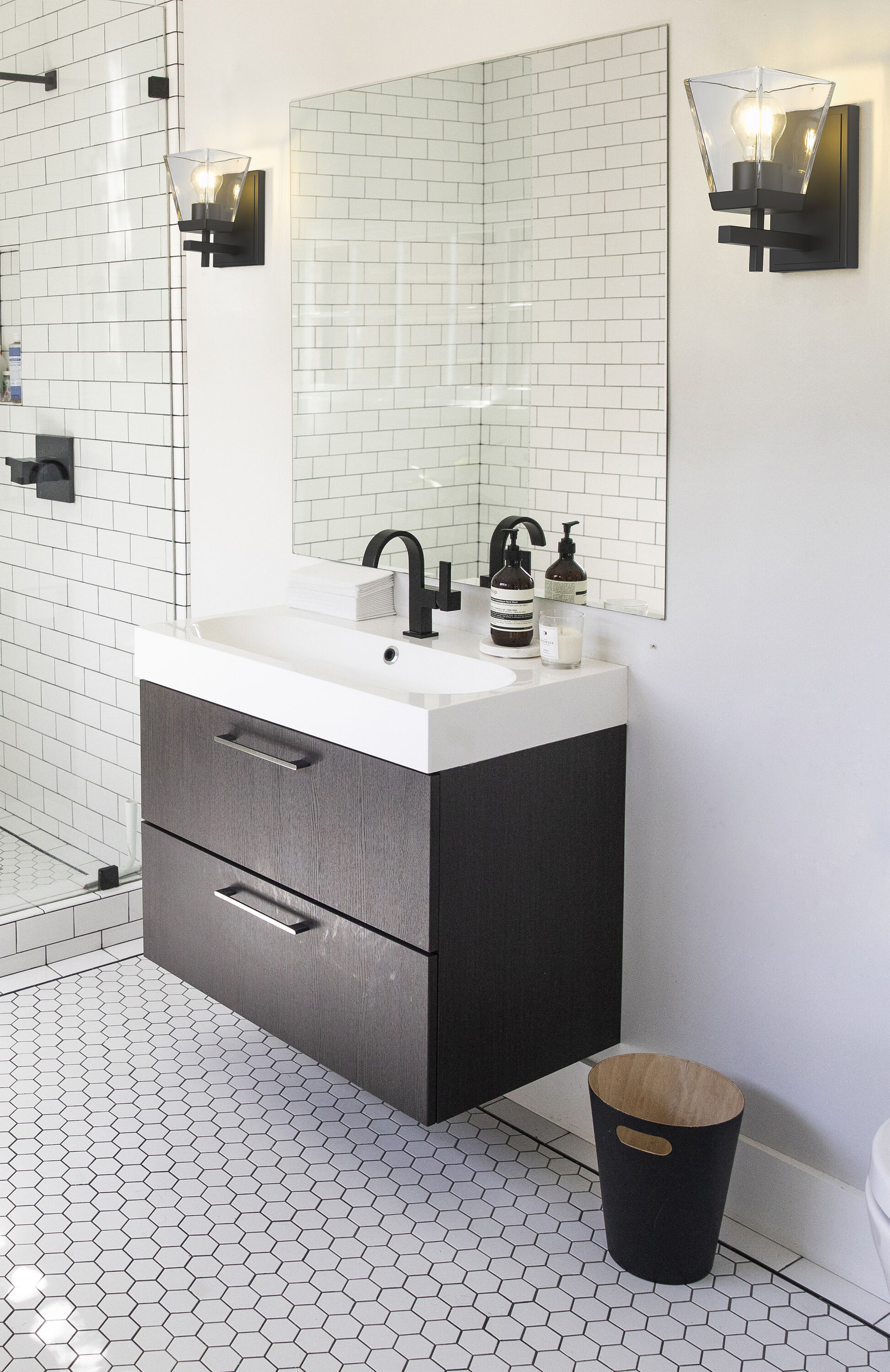 Lauren Matte Black 8.5" Modern Wall Sconce with Clear Flared Glass