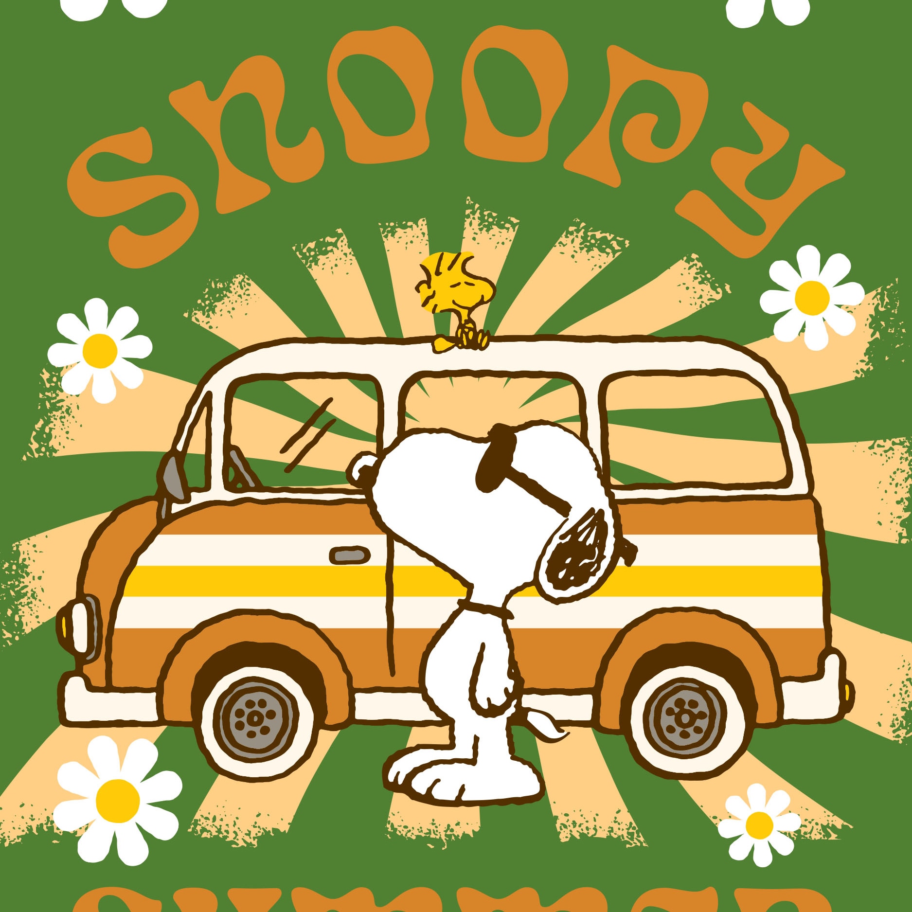 バナー SNOOPY☆イエロー Peanuts Snoopy Summer Van 1.44-ft W x 2.91-ft H Summer Garden flag