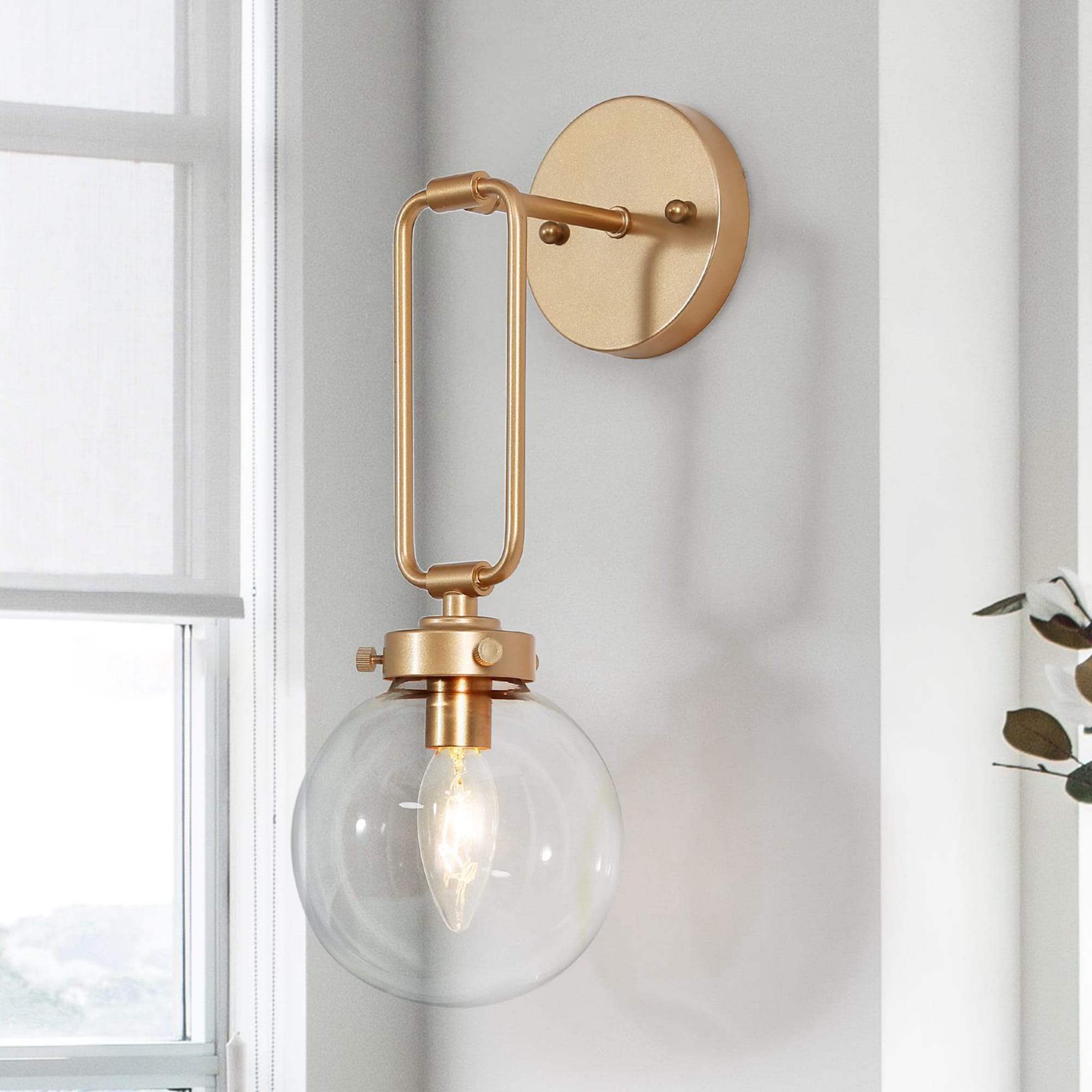 LNC Ellan 12-in W 3-Light Matte Gold and Clear Glass Globe  Modern/Contemporary LED Wall Sconce in the Wall Sconces department at