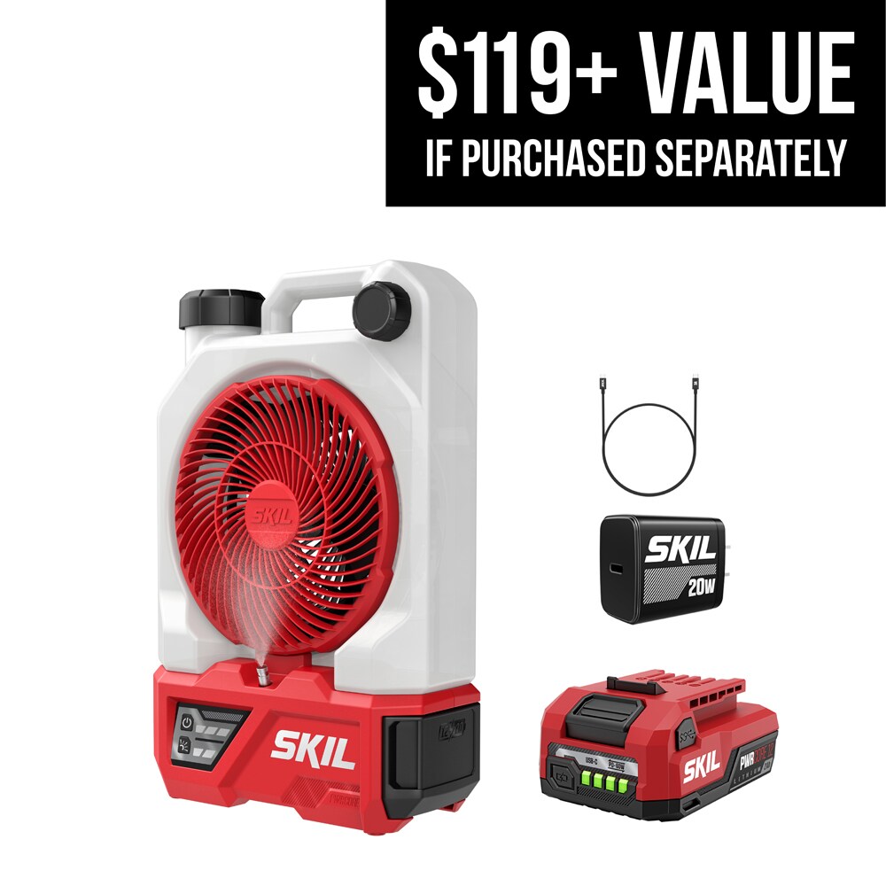 SKIL 7-in 12 -Volt Indoor/Outdoor Red Misting Personal Fan Battery(s) Included and Charger Included