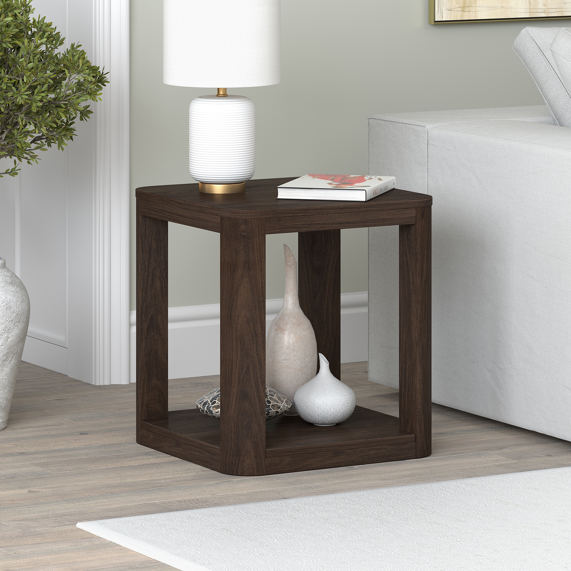 Hailey Home ST2203 Stellan 20-Inches W x 21.75-Inches H Alder Brown Composite Square Modern End Table Assembly Required