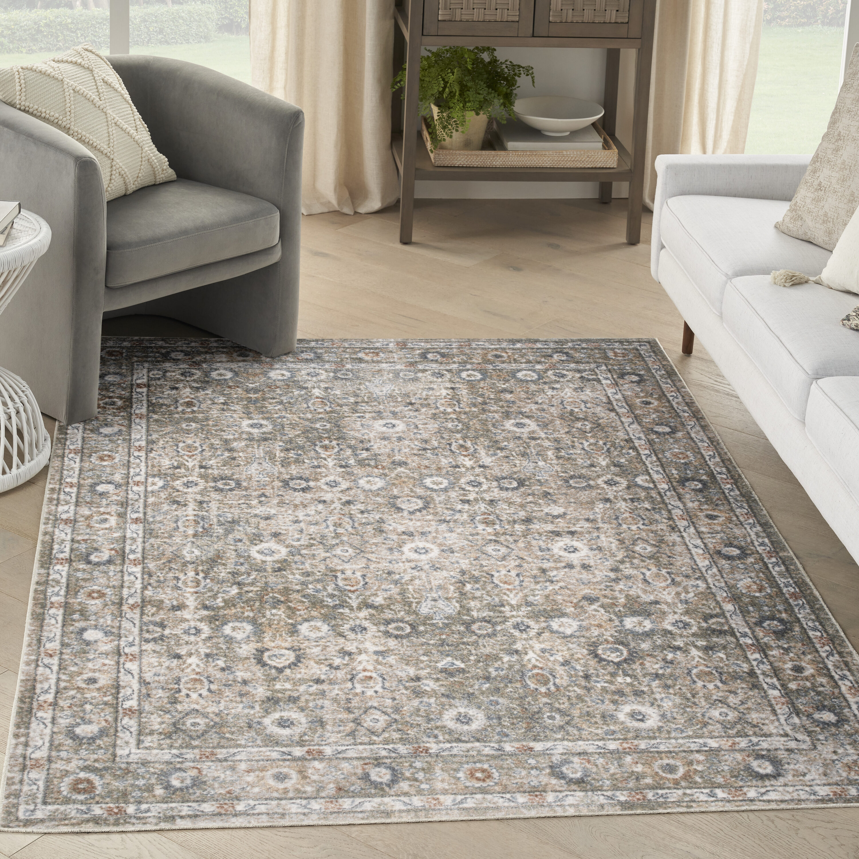 Nourison Home 099446977960 Astra Machine Washable 4 x 6 (ft) Loomed Polyester Gold Grey Rectangular Indoor Medallion Persian Machine washable Area rug