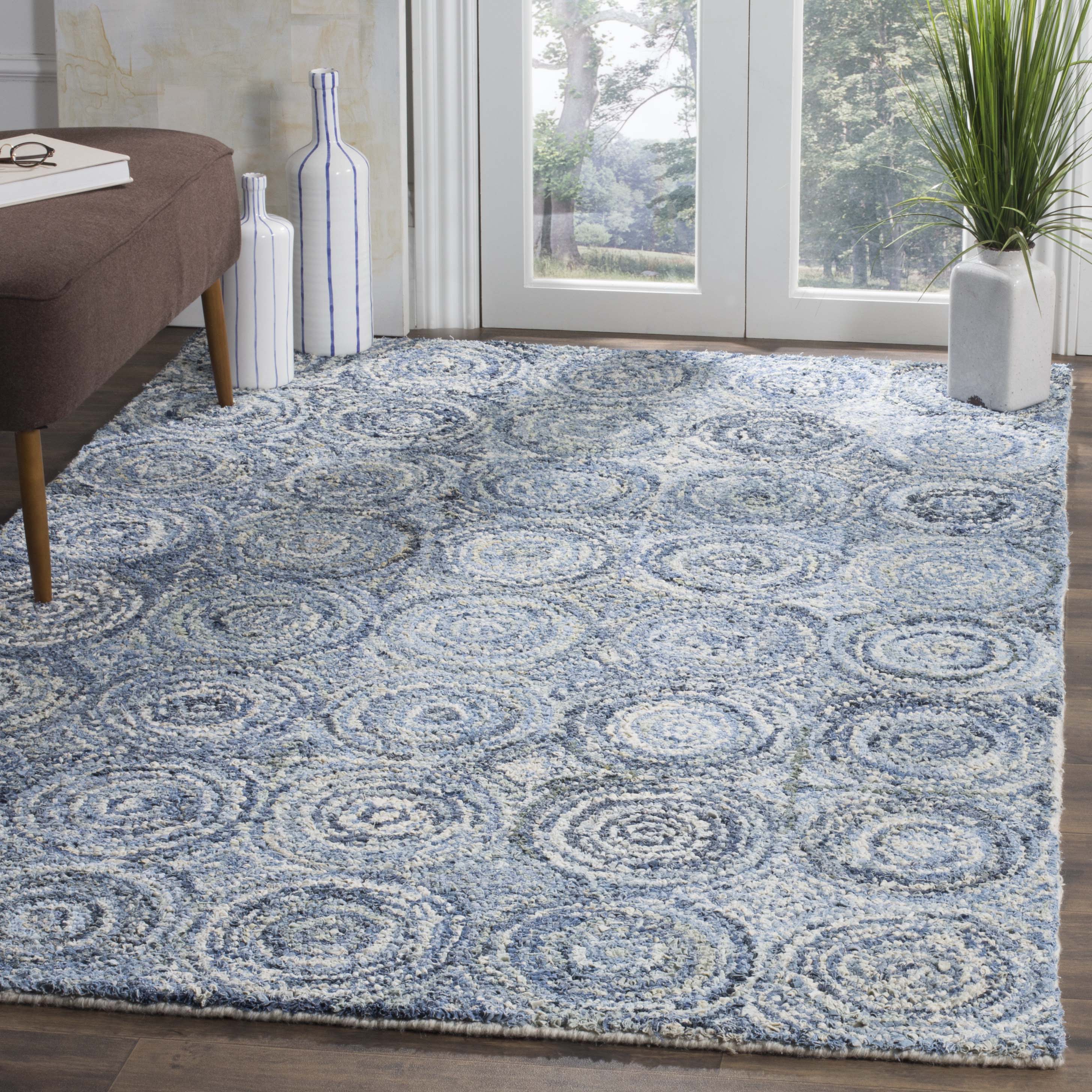 Blue Hand-Tufted Wool and Cotton 4' x 6' Area Rug