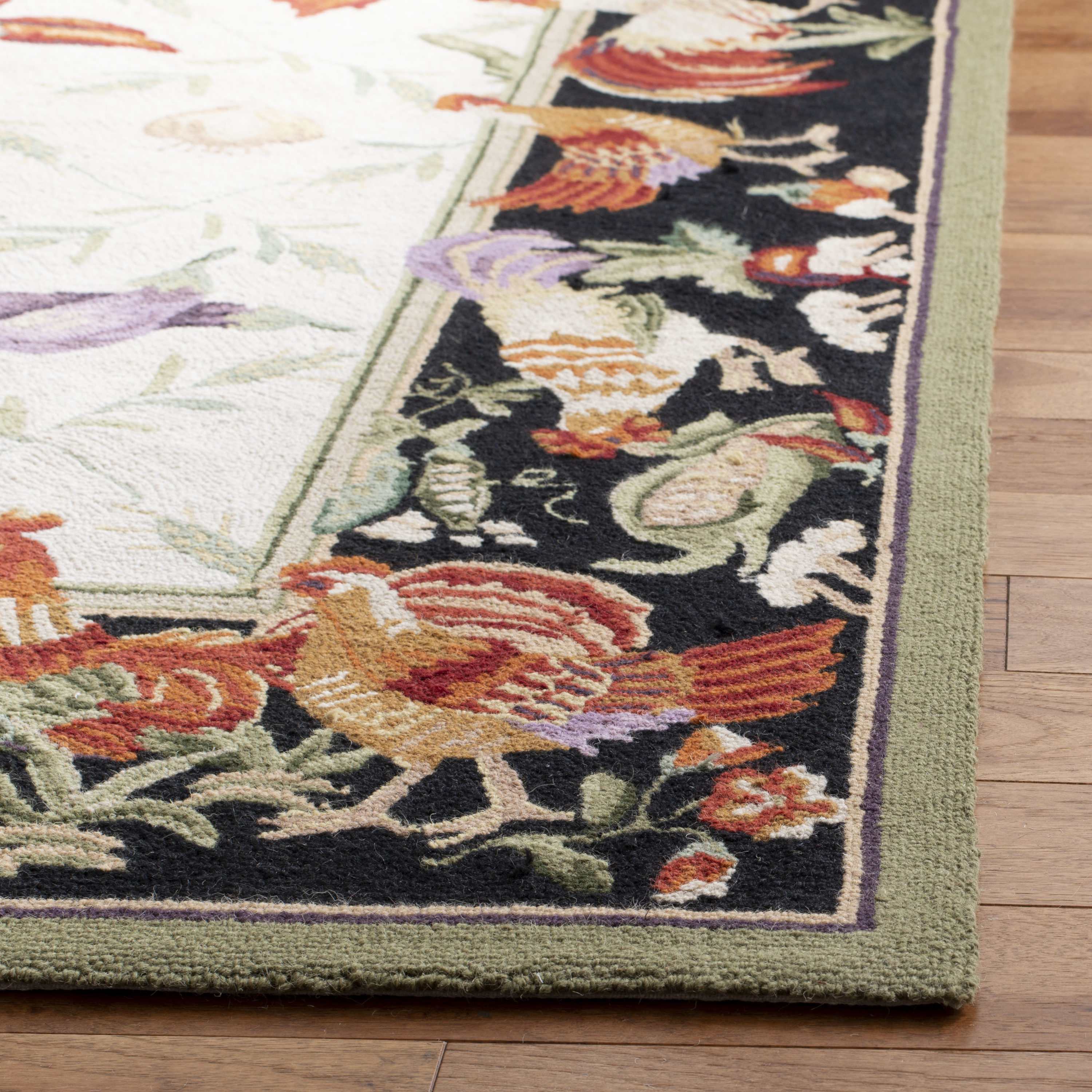 Ivory & Black Floral Hand-Knotted Wool Area Rug 6' x 9'
