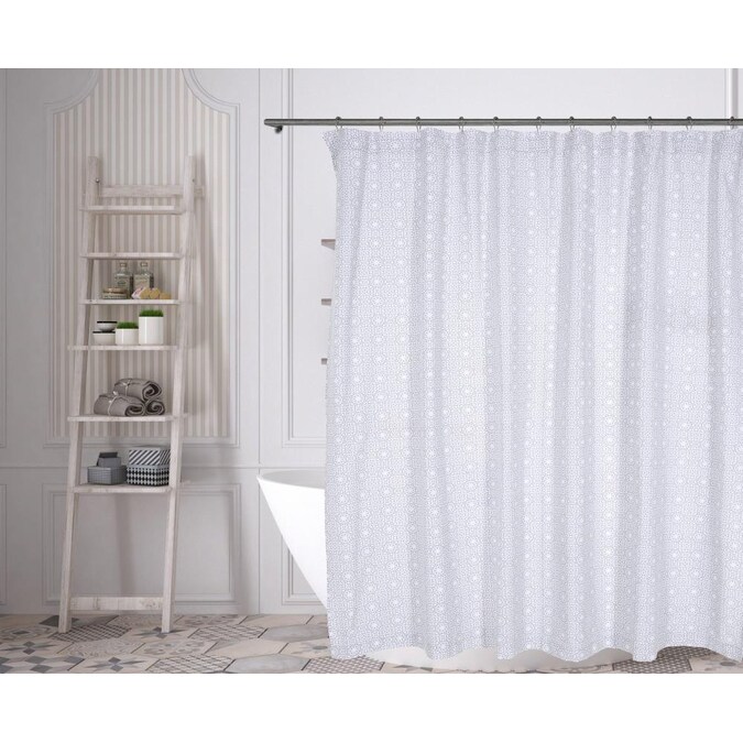 Cotton Grey Patterned Shower Curtain, White Cotton Duck Shower Curtain