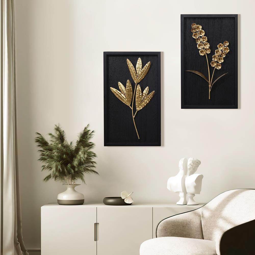 Gold and Black Metal Flower Bouquet Wall Sculpture Set