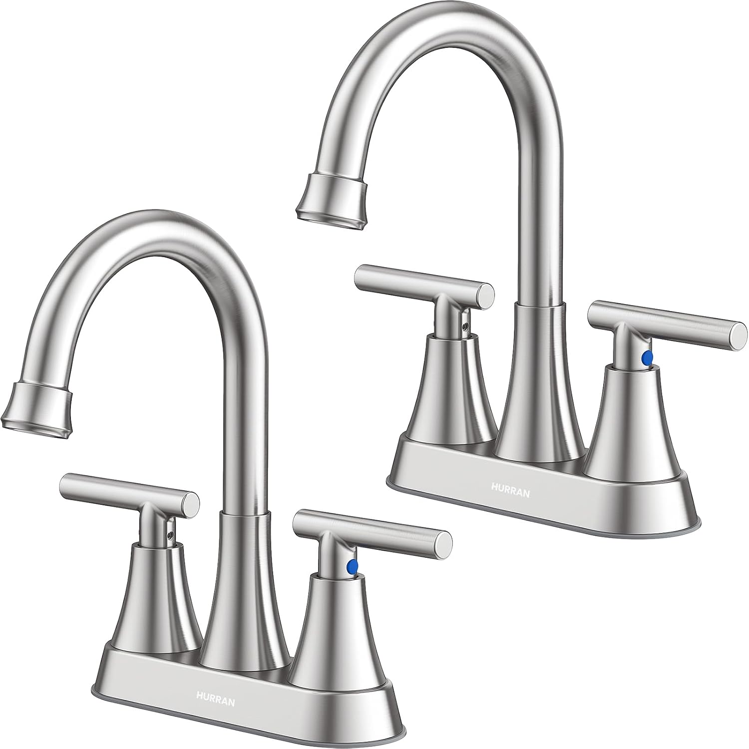 Hurran - 4 Inch Centerset 2-Handle Bathroom Sink Faucet with Pop-Up Drain and Supply Lines in Bru...