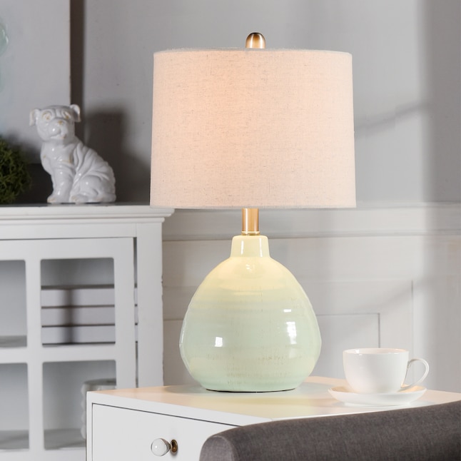 Table Lamp Linen Shade, Mint Green Bedside Lamp
