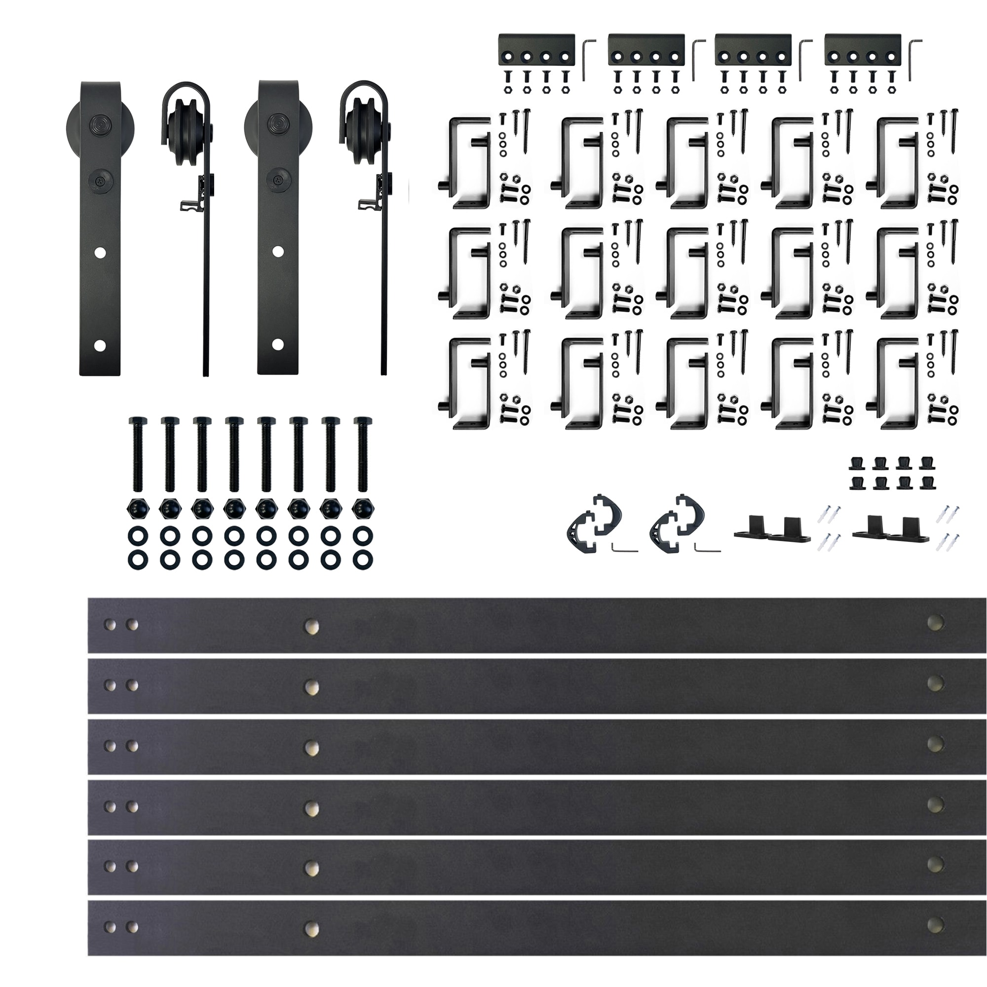 HOMACER 216-in Rustic black Black Indoor J-strap Double bypass Barn door hardware kit