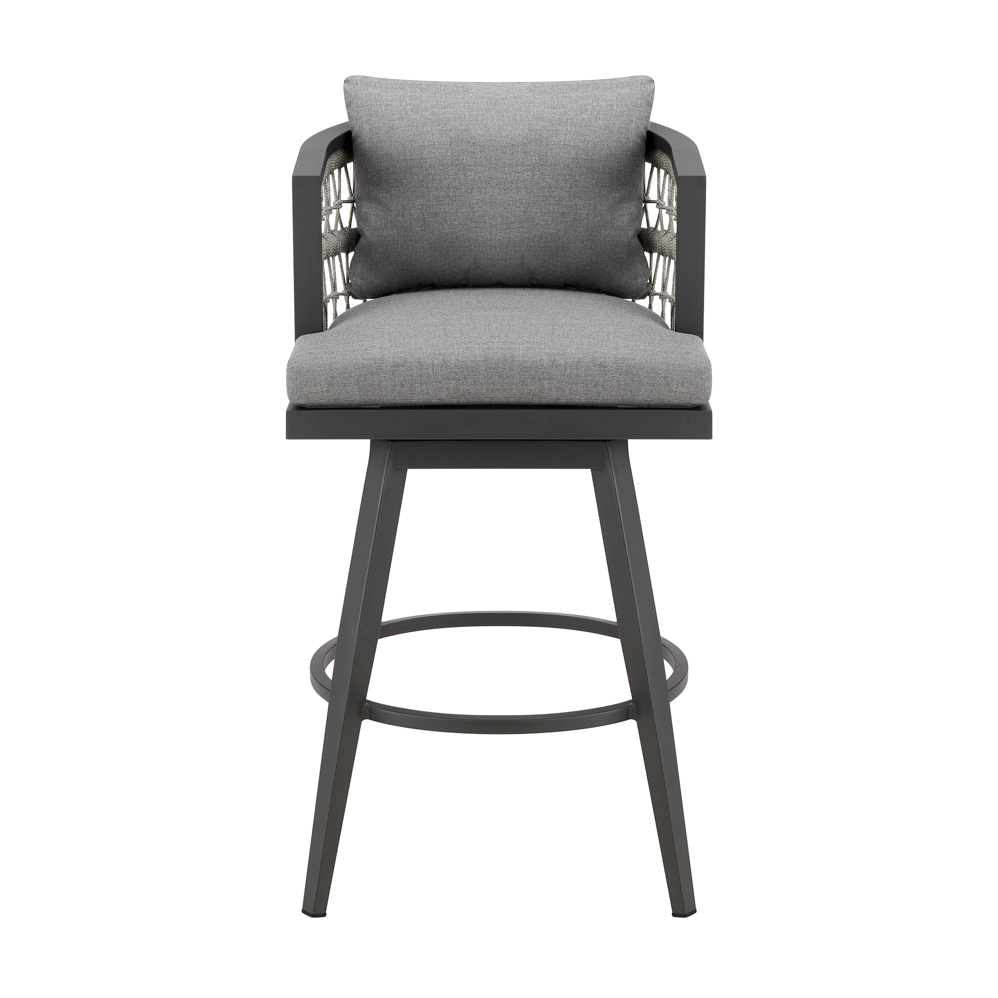 Zella Gray Aluminum Outdoor Swivel Bar Stool with Cushions