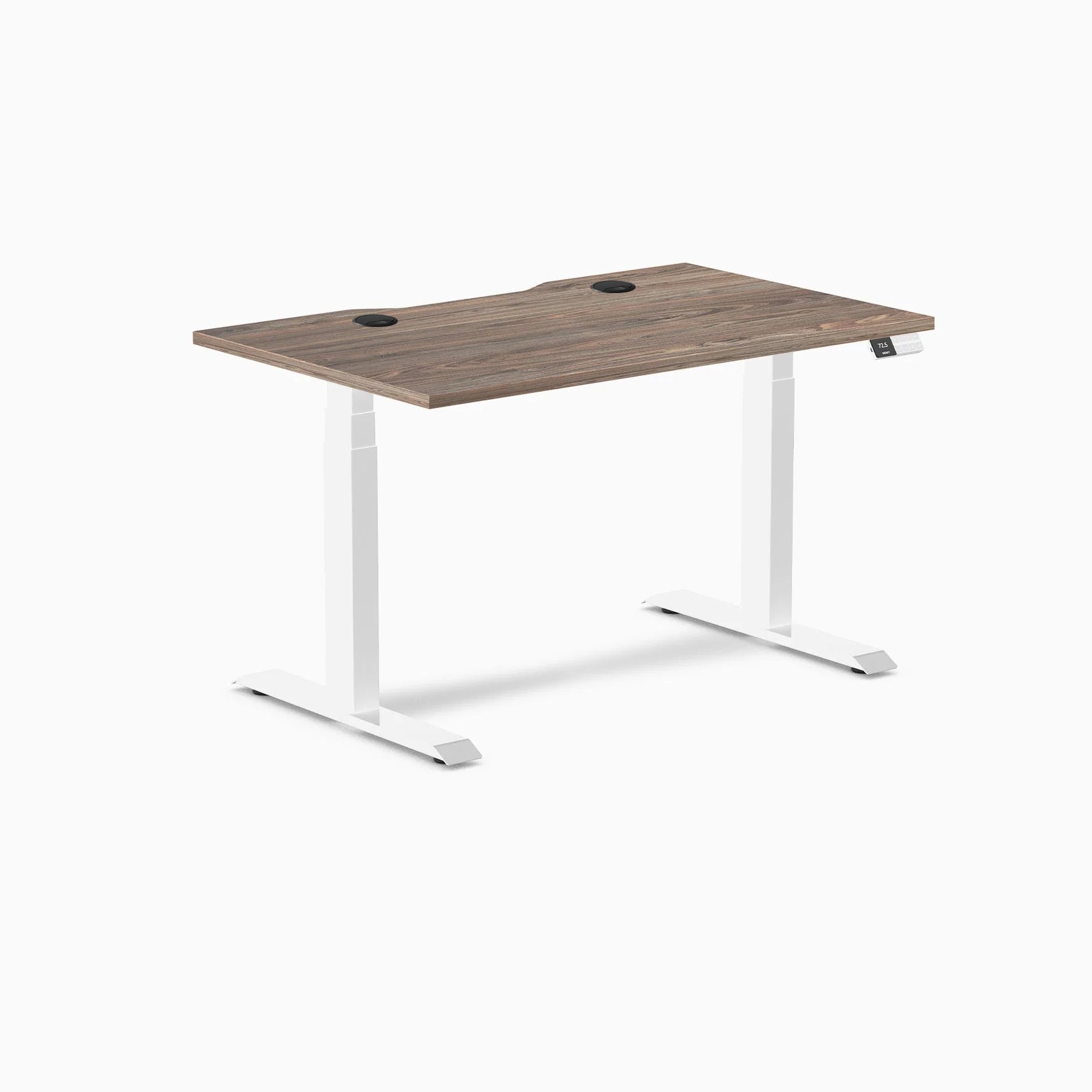 Desky  Dual Scalloped Laminate Sit Stand Desk - Natural Walnut / 47.2 x 29.5 inches with Grommets / White