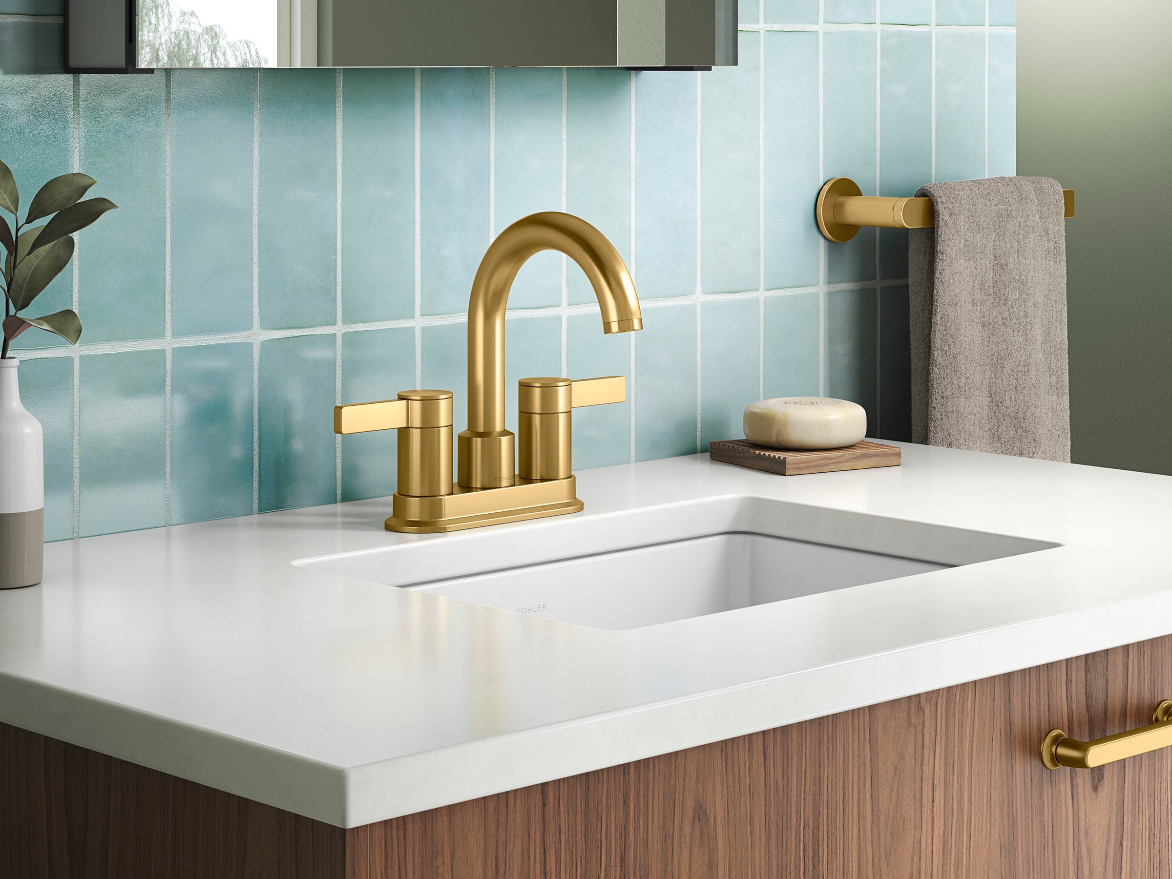 Kohler Premise Vibrant Brushed Moderne Brass 4 In Centerset 2 Handle Watersense Bathroom Sink