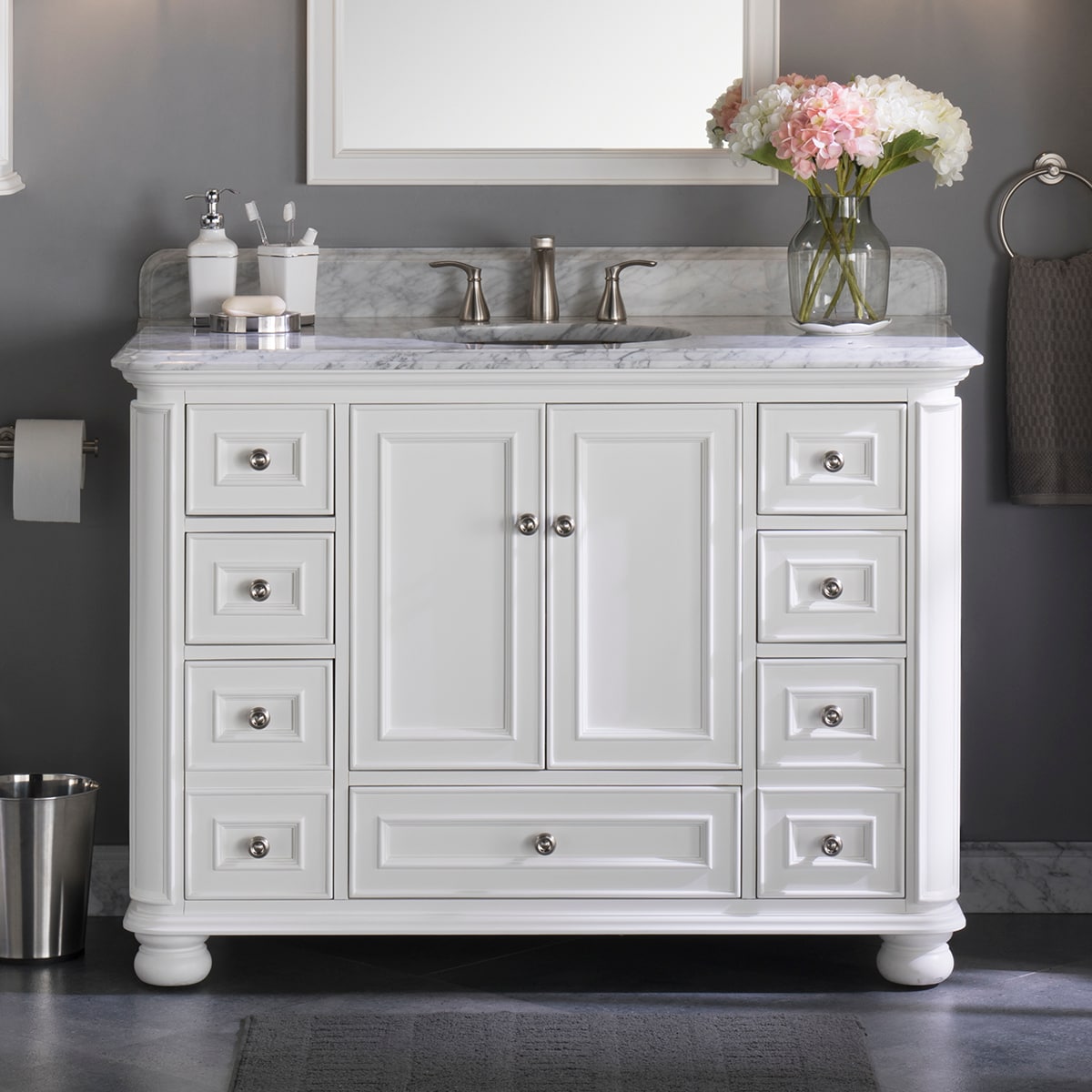 Wrightsville 48-in White Undermount Single Sink Bathroom Vanity with Carrara Natural Marble Top | - allen + roth 3116VA-48-201-900L