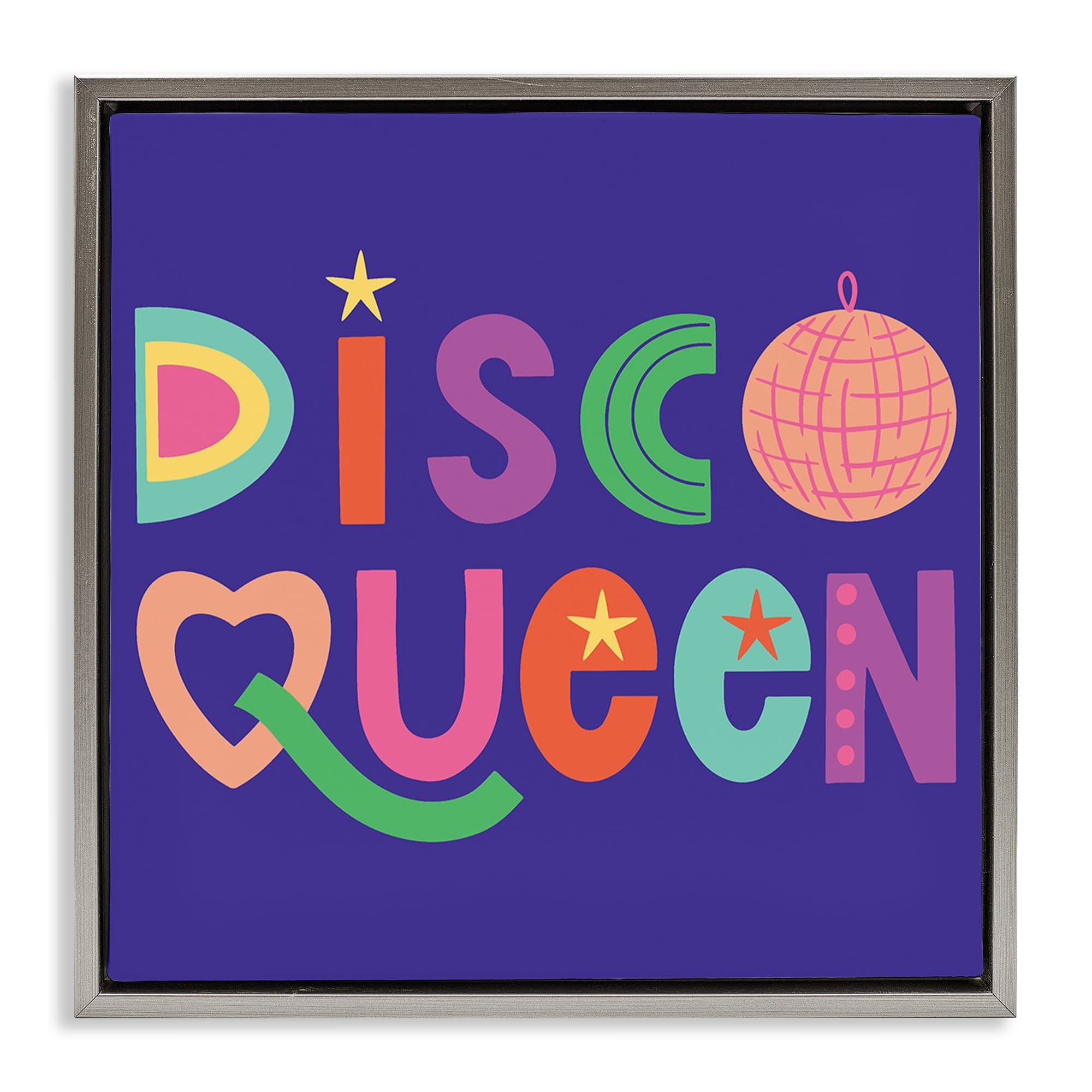 Stupell Industries BT-503-FFL-24X24 Disco Queen with Retro Letters Floating Frame design by Sazerelli Designs