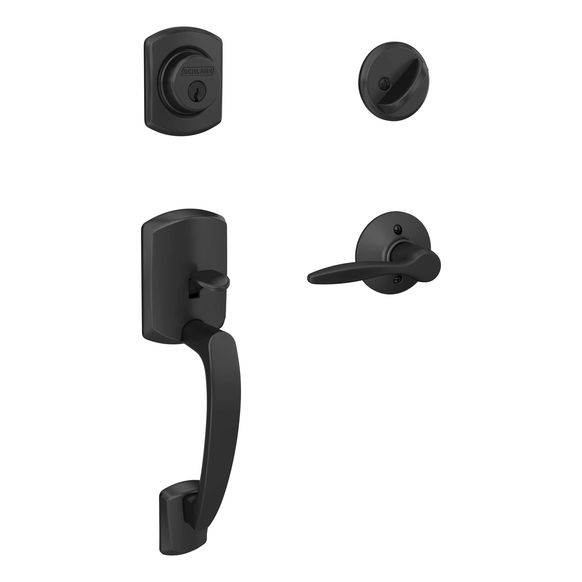 Schlage Greenwich-Delfayo Matte Black Single-Cylinder Deadbolt Entry Door Handleset with Decorative Lever