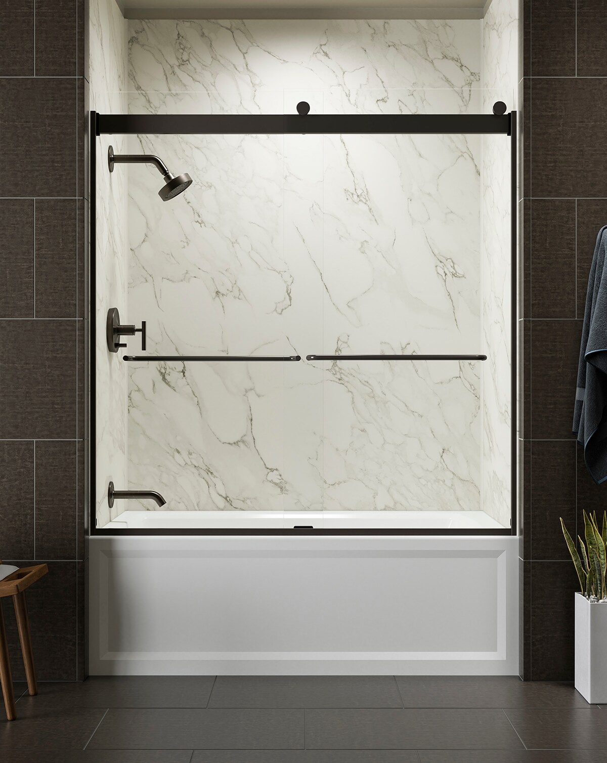 KOHLER 706004-L-ABZ Levity Anodized Dark Bronze 56-in to 60-in W x 62-in H Frameless Bypass Sliding Bathtub door
