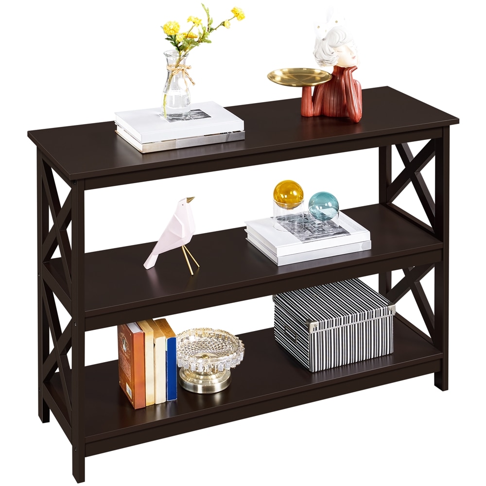 Yaheetech 3-Tier Espresso Console Table with X-shape Reinforcement