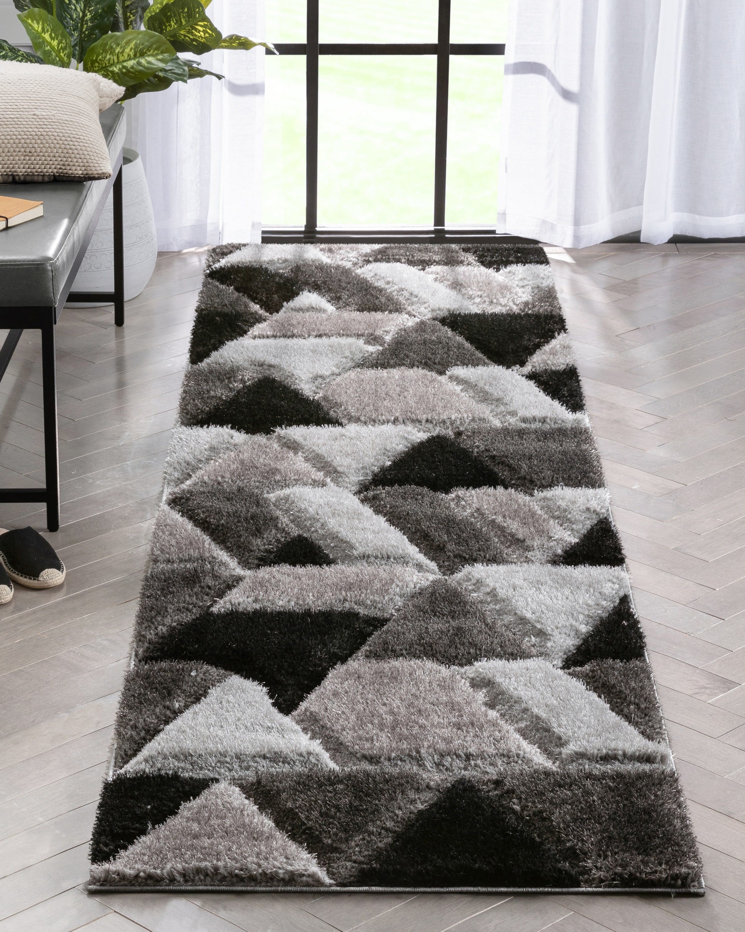 Well Woven SF-153-2L San Francisco 2 x 9 (ft) Loomed Polyester Black Rectangular Indoor Geometric Global Runner rug