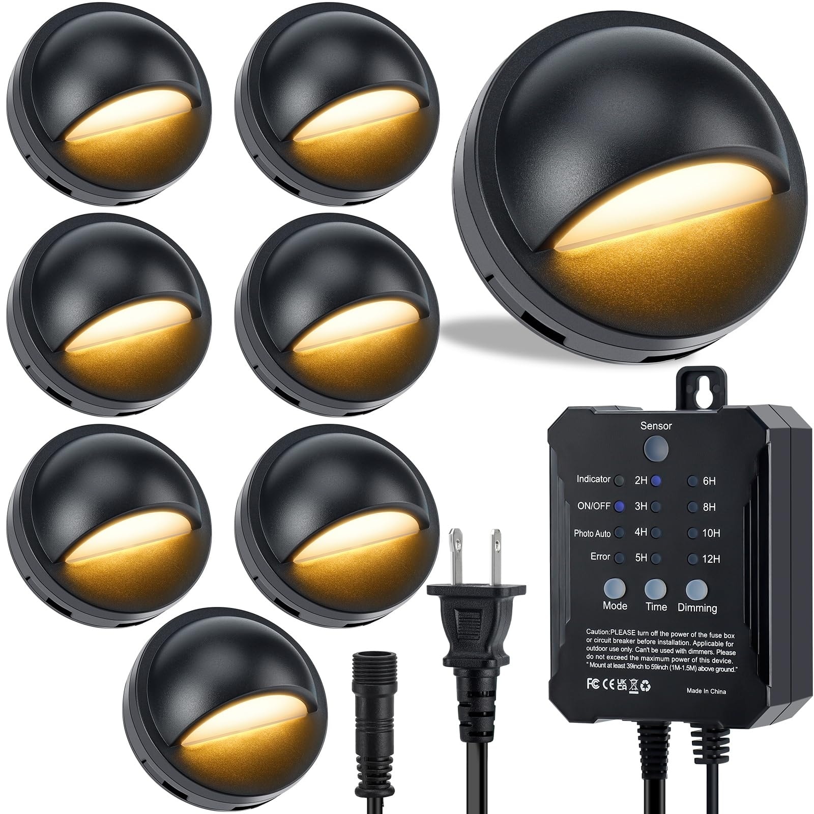 Lukvuzo  Low Voltage LED Deck Lights Kit 8 Pack with Transformer Timer and Photocell Sensor IP67 Waterproof Warm White for Outdoor Fence Walkway Stair Post