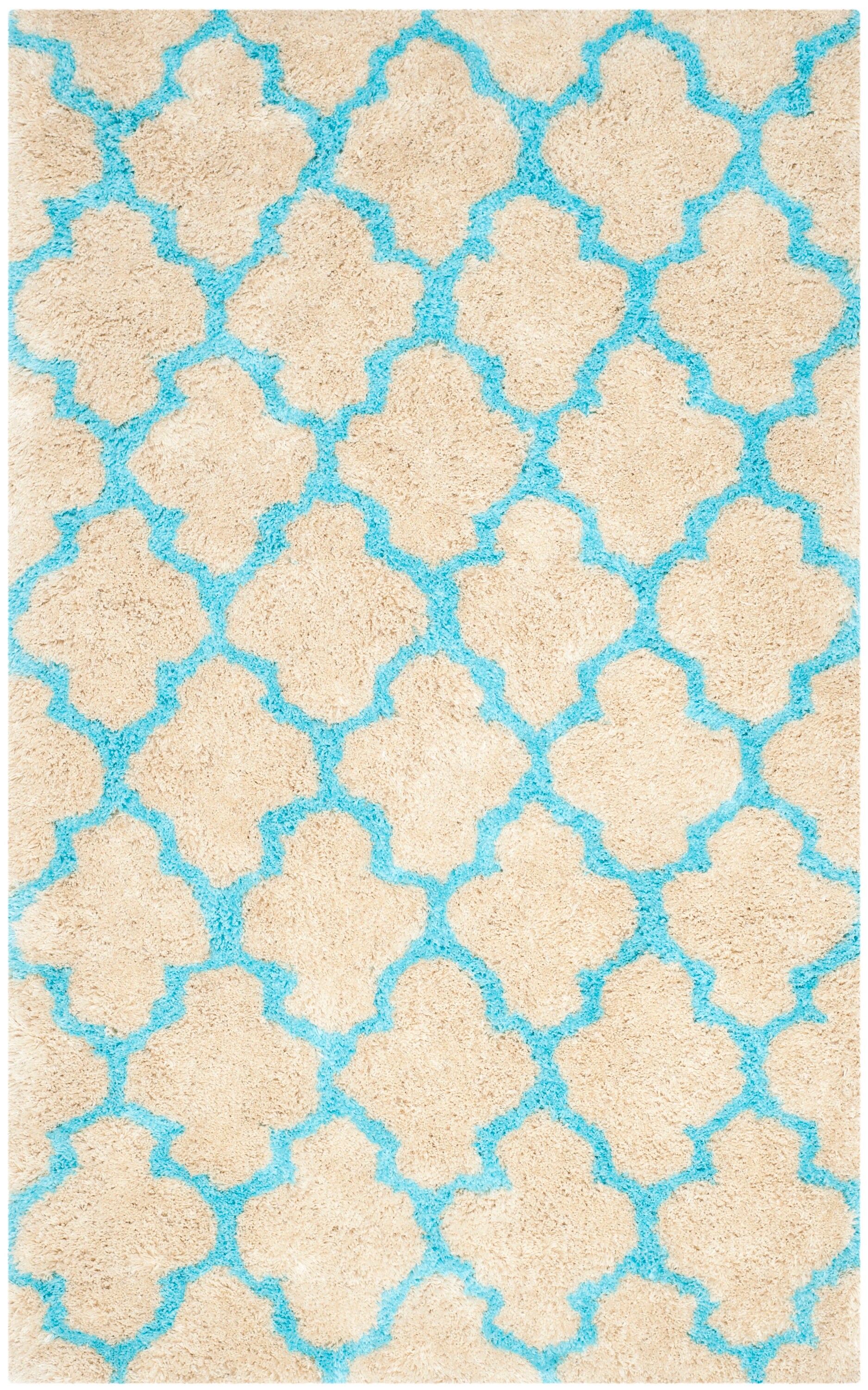 Safavieh BSG319K-4 Barcelona Tallis Shag 4 x 6 (ft) Tufted Synthetic Cream/Blue Rectangular Indoor Trellis Moroccan Area rug