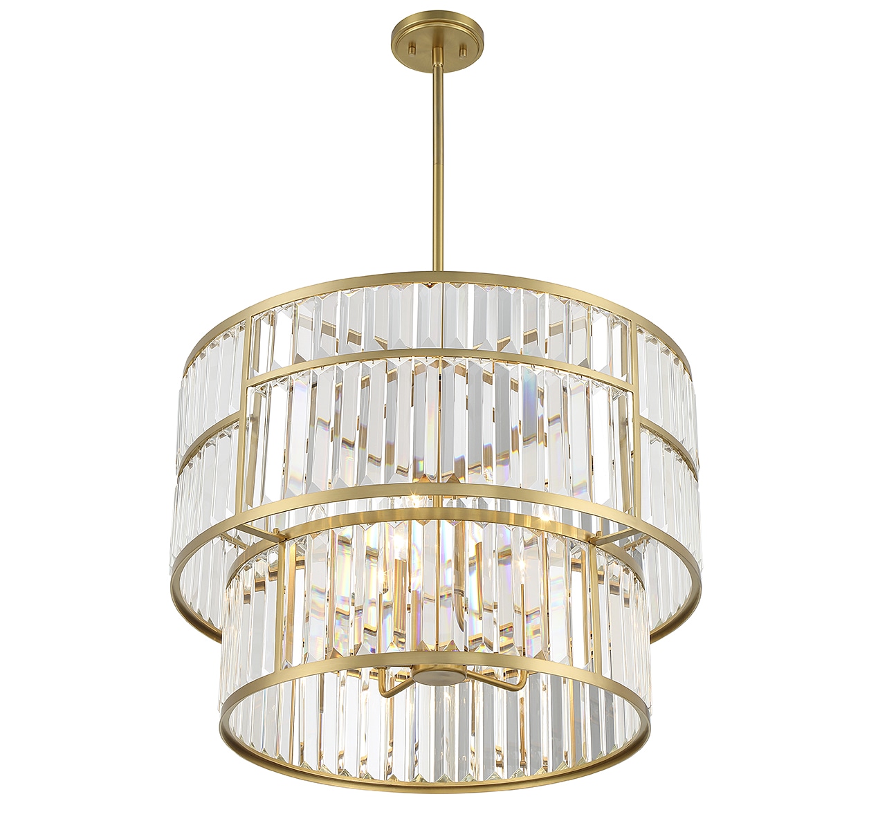 Warm Brass 5-Light Drum Pendant with Crystal Shades