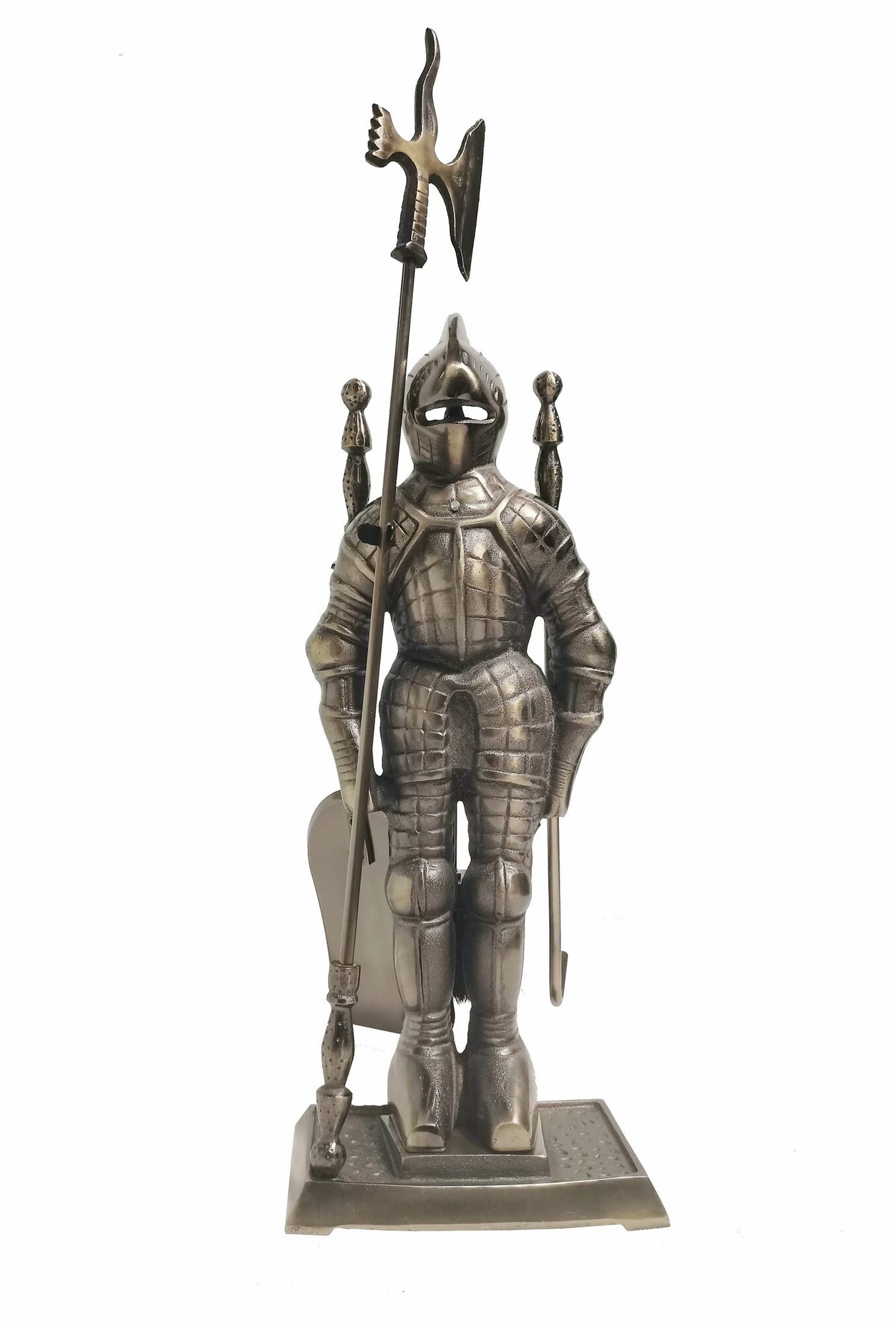 Afoxsos Cast Iron Knight Fireplace Tool Set with Antique Brass Finish Includes Stand Poker Shovel and Brush Medieval Style Home Fireplace #LAF0820F146