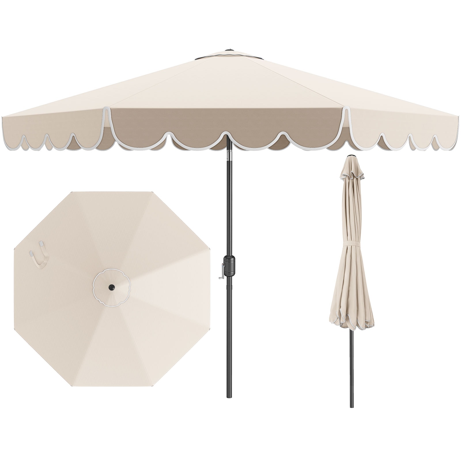 Ayelon - 10-ft Steel Beige Push-button Tilt Market Patio Umbrella